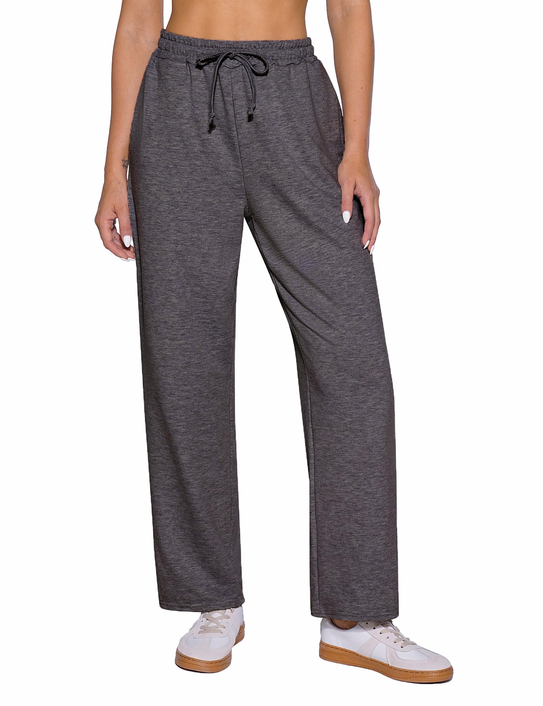 Demegimi Pantaloni Sportivi Donna a Vita Alta con Tasche Pantaloni della Tuta Donna in Cotone a Gamba Larga Pantaloni Jogger Leggeri con Coulisse per Jogging Fitness Sport Yoga