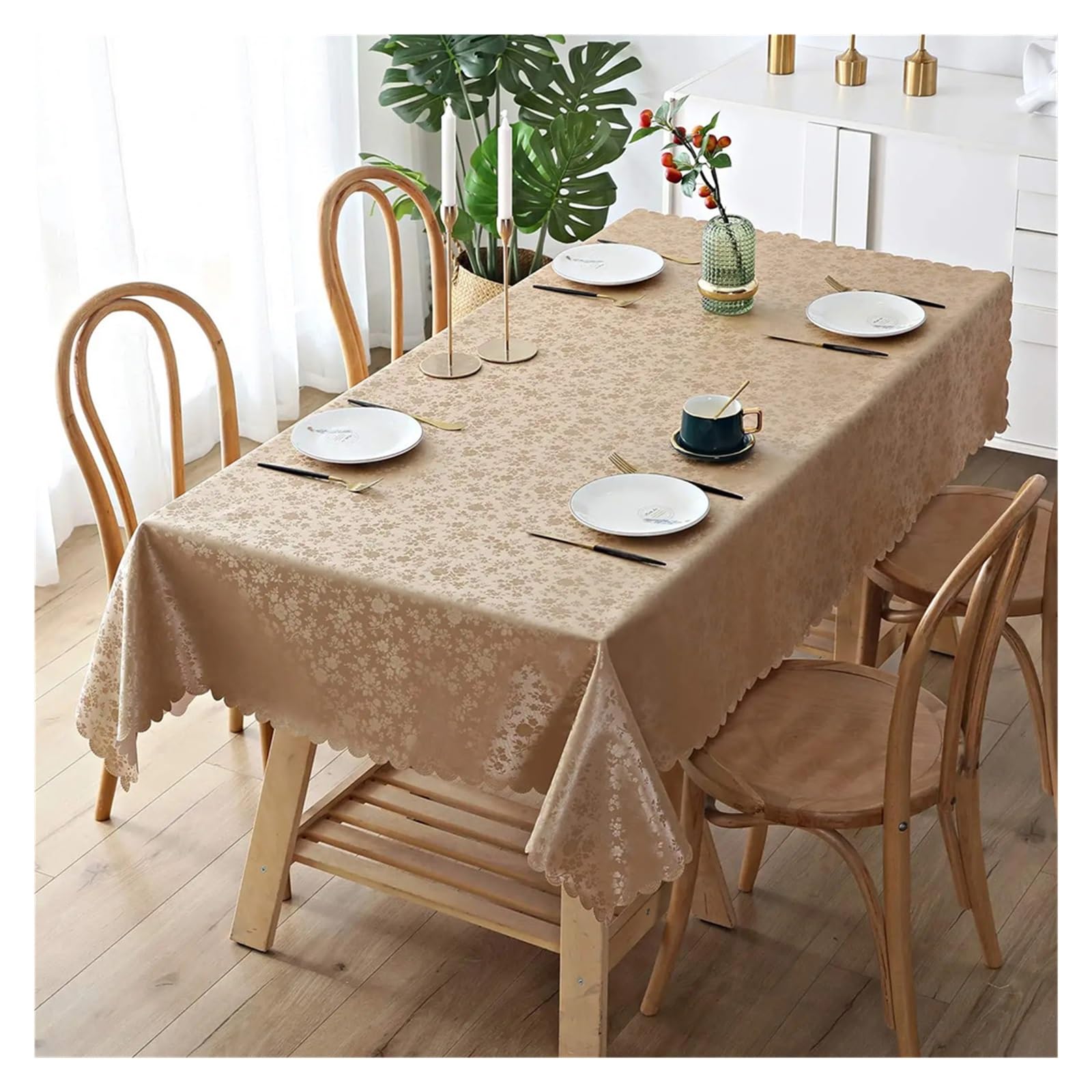 BDFJEDS Waterproof Tablecloth Rectangle Tablecloth Waterproof Table Cloth Wipeable Washable Cover For Kitchen Dining Room(Brown,(137-137cm) Round)