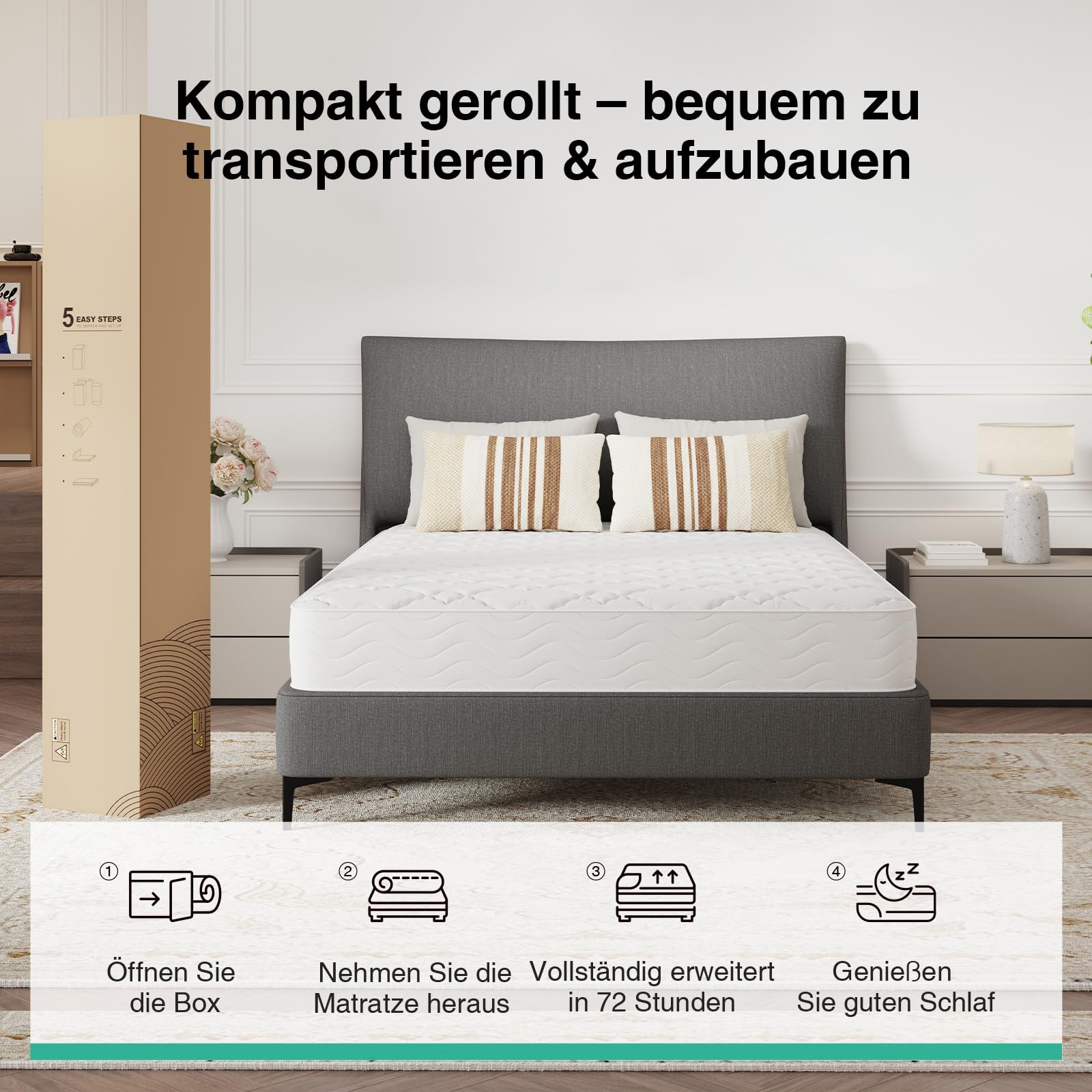 Novilla Matratze 140x200 cm 7-Zonen Taschenfederkernmatratze Höhe 20 cm Härtegrad H3 Öko-Tex Zertifiziert Atmungsaktiv & Formstabil
