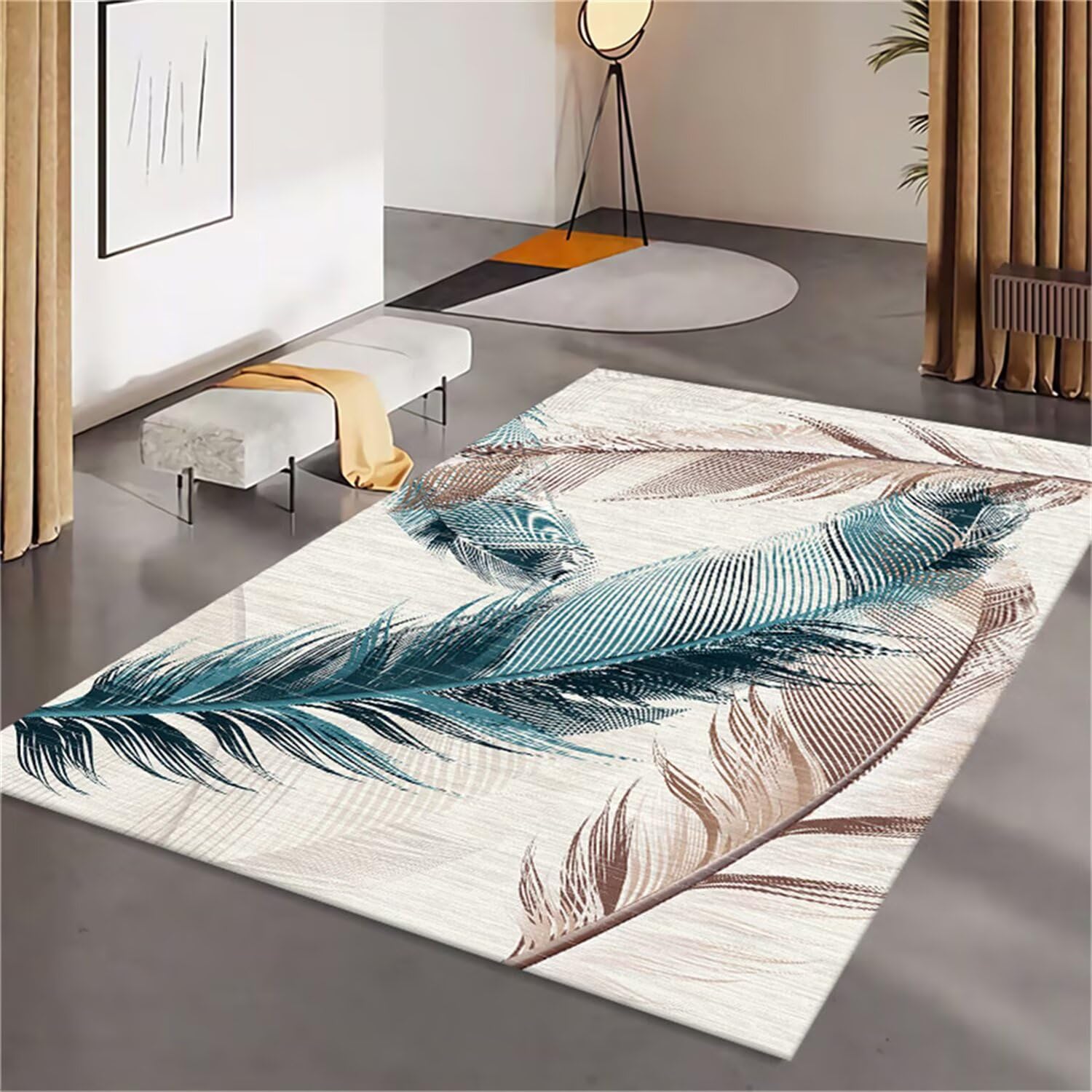 Tapis salle à manger bleu 200x300cm anti-dérapant au design moderne grand format