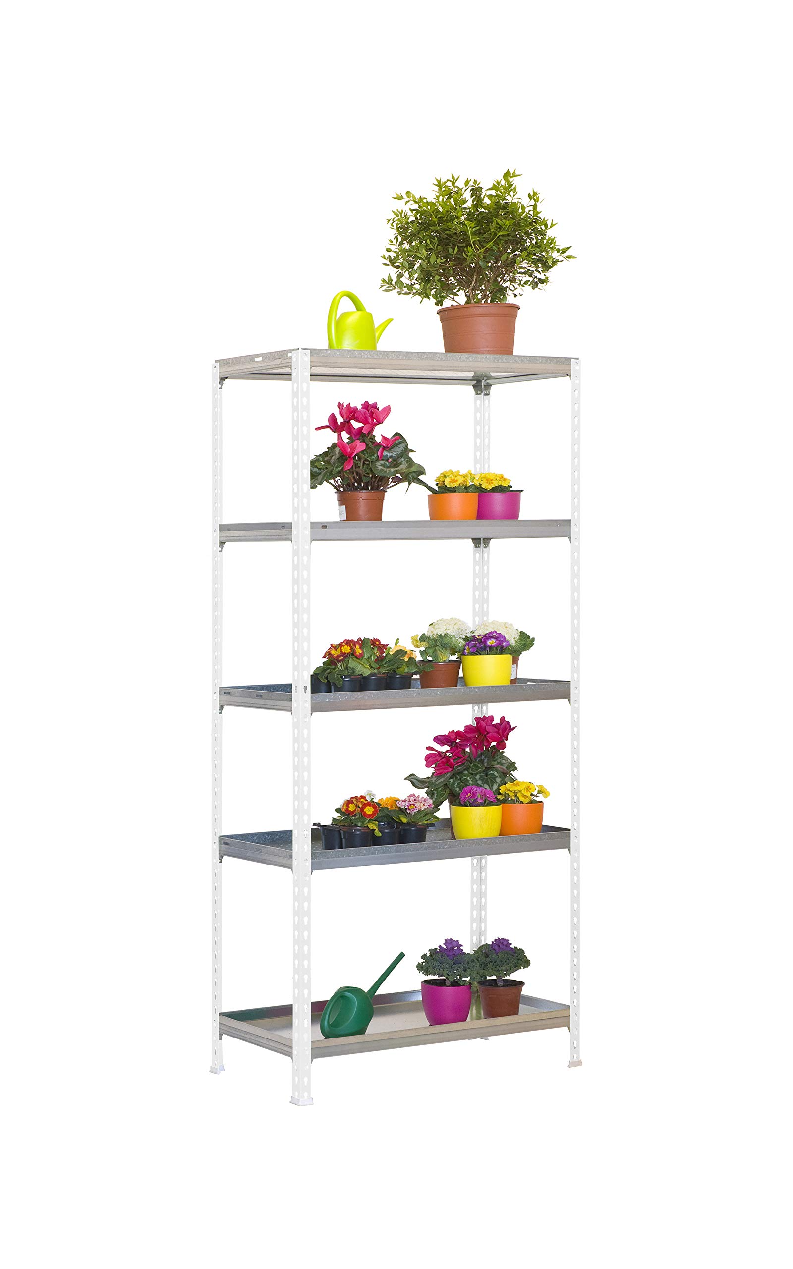 Simon Rack Estanteria para Plantas, Huerto Vertical, 1800x900x400 mm, 180 kg de Punto Flexión, 5 Estantes, Estanteria Plantas, Blanco/Galva - Simon Garden