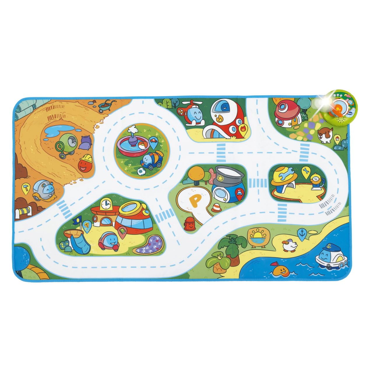 Chicco Tappeto Elettronico Turbo Ball con I Suoi della Città, Maxi Tappeto 110x60 CM, Tappeto Interattivo con Luci e Quiz, 15 Punti di Interazione, 1 Veicolo Turbo Ball, Tappeto Macchinine, 1-4 Anni