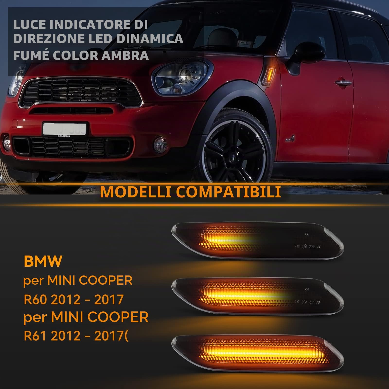 Frecce Laterale Dinamico a LED per BM-W Mini Cooper Countryman R60 R61, Indicatore di Direzione Dinamico a LED 2 Pezzi Canbus Nero