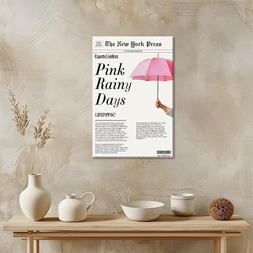 Miniatura 4 de Póster retro de color rosa bebé de los años 70, arte de pared de prensa de Nueva York, impresiones en lienzo rosa con días lluviosos, pósteres