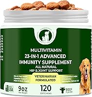 Vista 1 de Multivitamínico 23 en 1 para perros – Masticables suaves con glucosamina, condroitina, MSM, probióticos, arándano, biotina, zinc, aceite de salmón