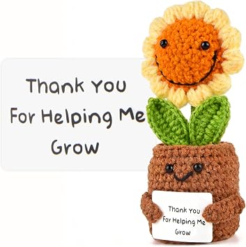 Teacher Appreciation Gifts,Handmade Positive Sunflower Crochet with Card,Thank You Gift for Women Boss Coworkers Friends,Support Positive Emotional Cheer for Birthday Christmas Last Day of Graduation