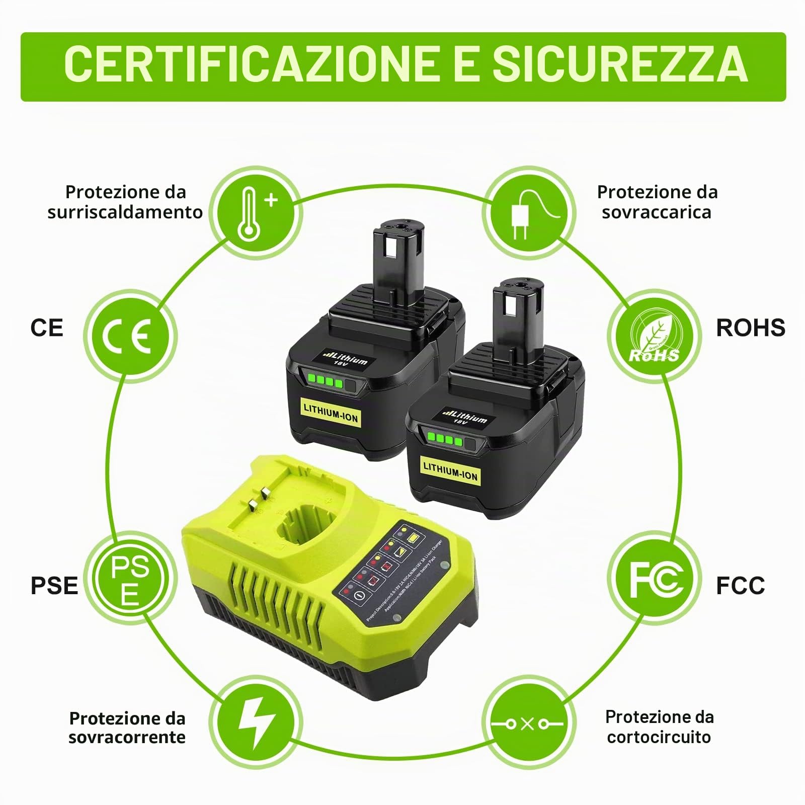 2X P108 di ricambio per Ryobi batteria 18V + 9,6V-18V 3A per Ryobi caricabatterie BCL14181H agli ioni di litio e batteria NI-MH per P106 P107 P105 P108 P100 P102 con LED