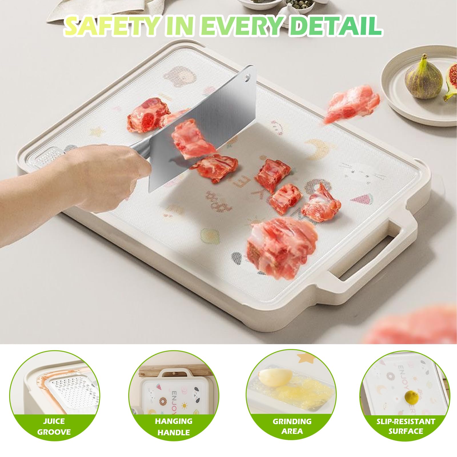 Tagliere double-face, 40,6 x 27,9 x 1,5 cm, spesso tagliere per uso alimentare con acciaio inossidabile e polipropilene ad alta resistenza, ideale per separare cibi crudi e cotti o carne e verdure