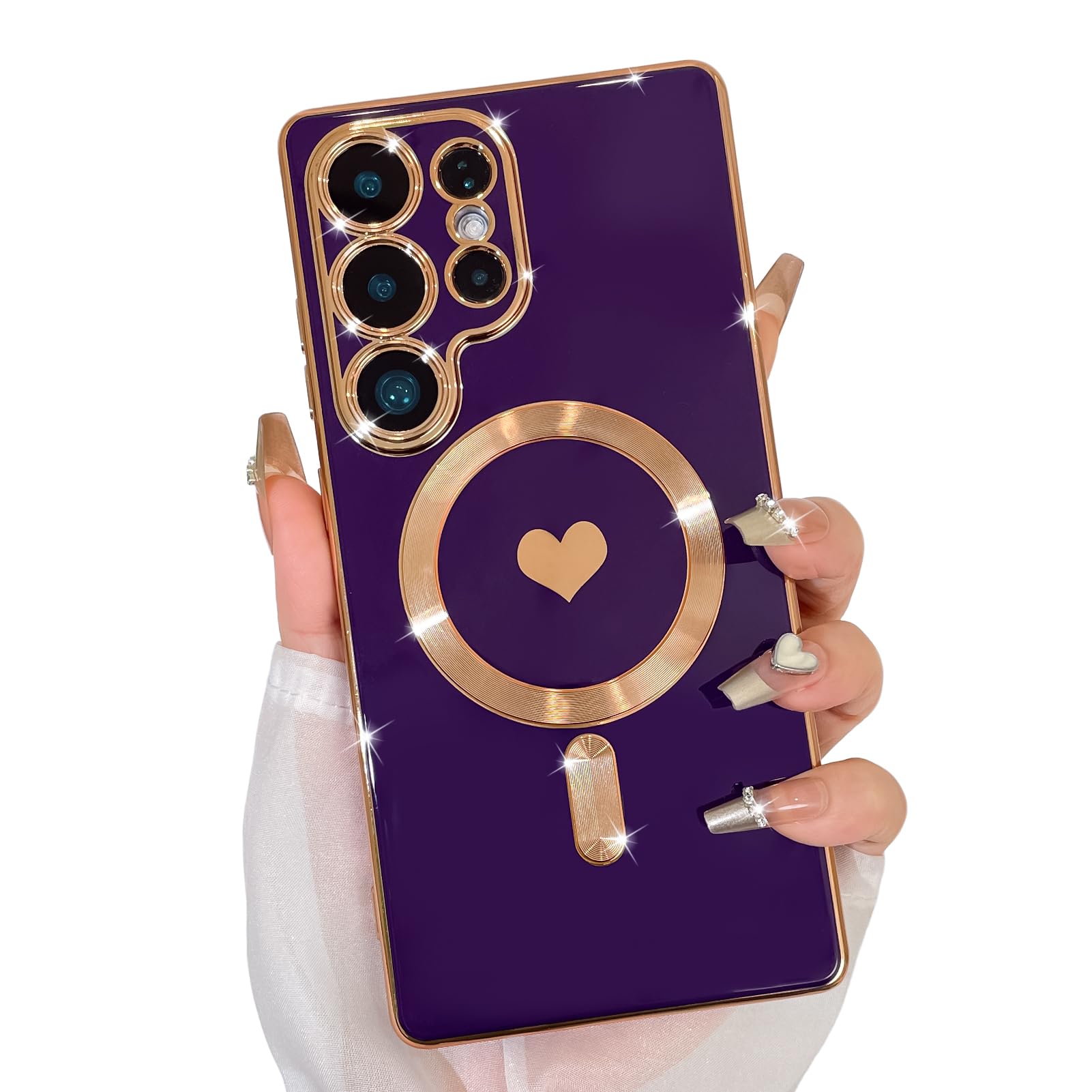 Bonoma Magnetic Case for Samsung Galaxy S25 Ultra Compatible with MagSafe, Cute Luxury Plating Love Heart Back Cover with Heart Design Soft TPU