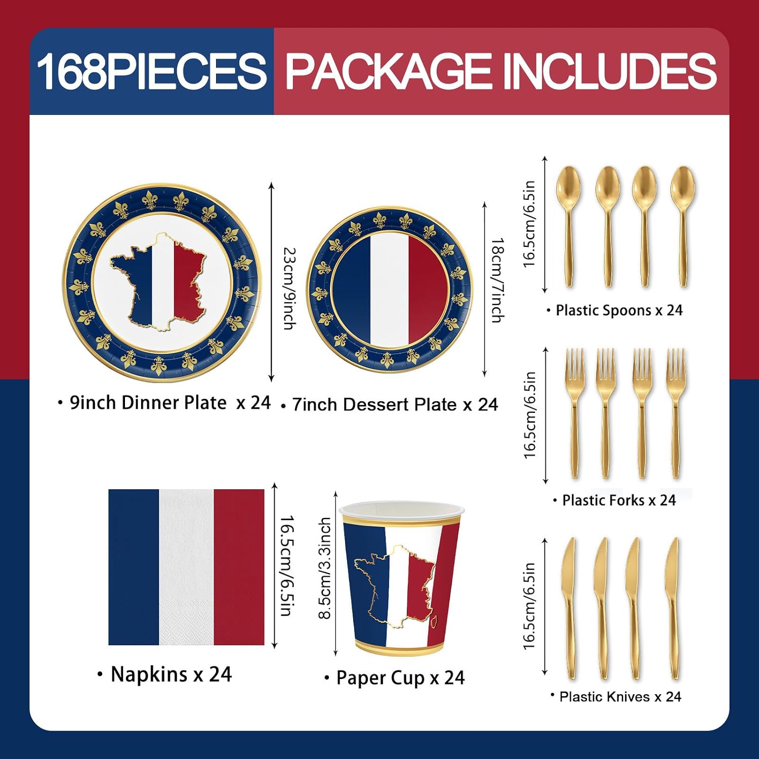 168pcs France French Flag Party Supplies Plates Napkins Paper Cups image 2