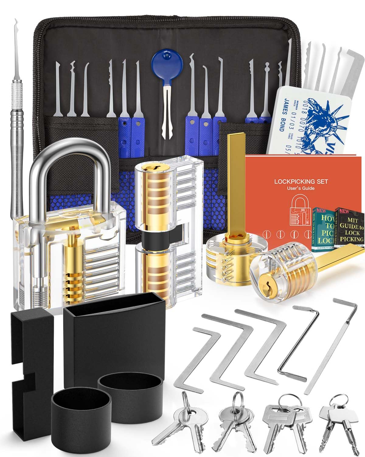 Eventronic Set Grimaldelli da 38+4 Pezzi, [2024 Aggiornamento Difficoltà & Nuove Sfide] Kit Scassinatore con 4 Trasparente Serratura Lucchetto, Lockpicking Set per Fabbri Principianti ed Esperti