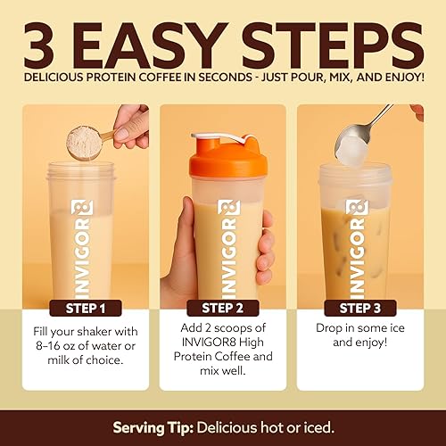 Miniatura 5 de Café en polvo con alto contenido de proteínas, 25 gramos de aislado de suero de leche, 100 mg de cafeína de té verde natural, 0 azúcar añadido,