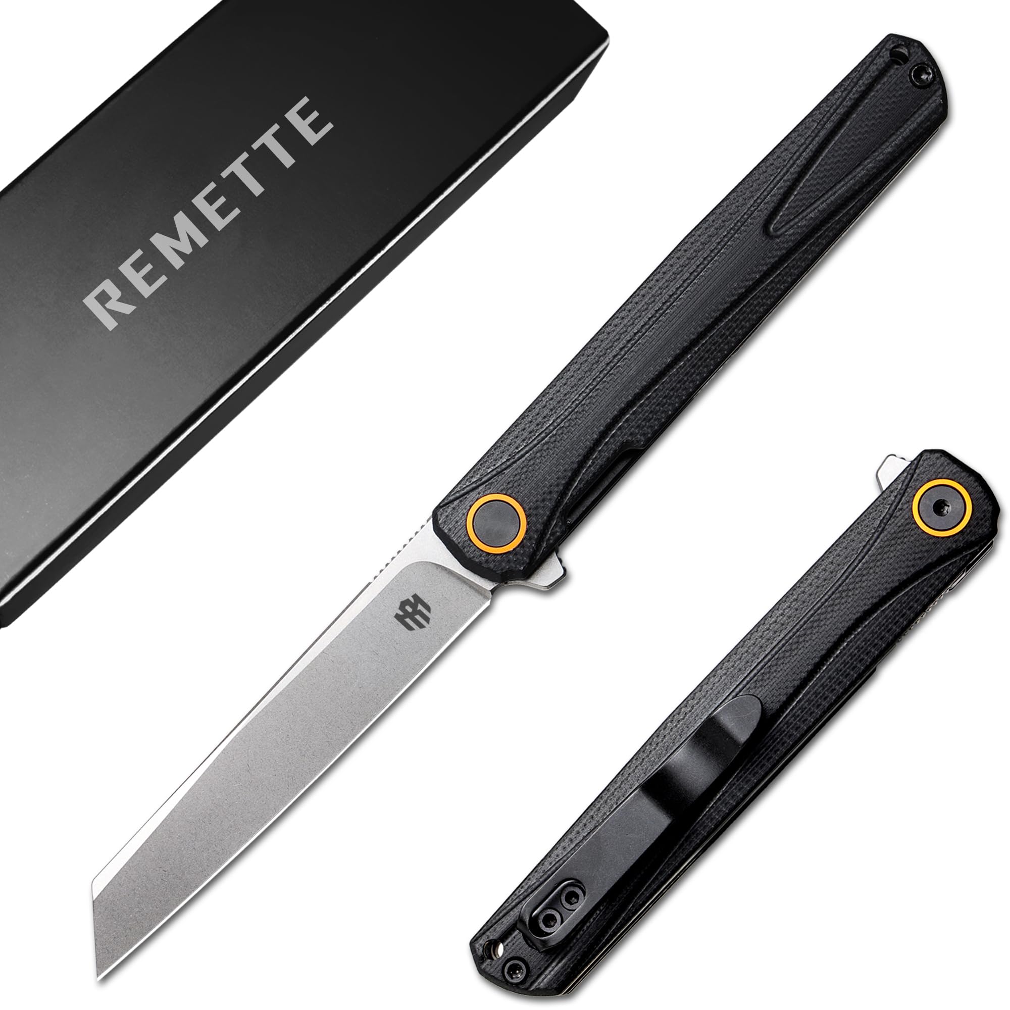 REMETTE Canyon EDC Folding Pocket Knife, 3.2" D2 Steel Blade, G10 Handle