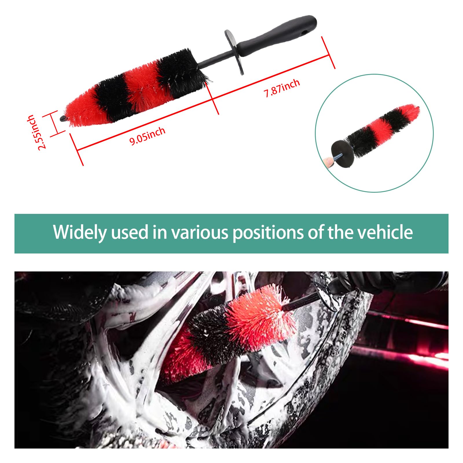 Augeny Master Wheel Brush, Soft Bristle No Scratches Car Detailing Brush, Easy Reach Long Wheel and Rim Cleaning Brush, Multipurpose Tool for Wheels, Rims, Exhaust Tips, Motorcycles (Small)