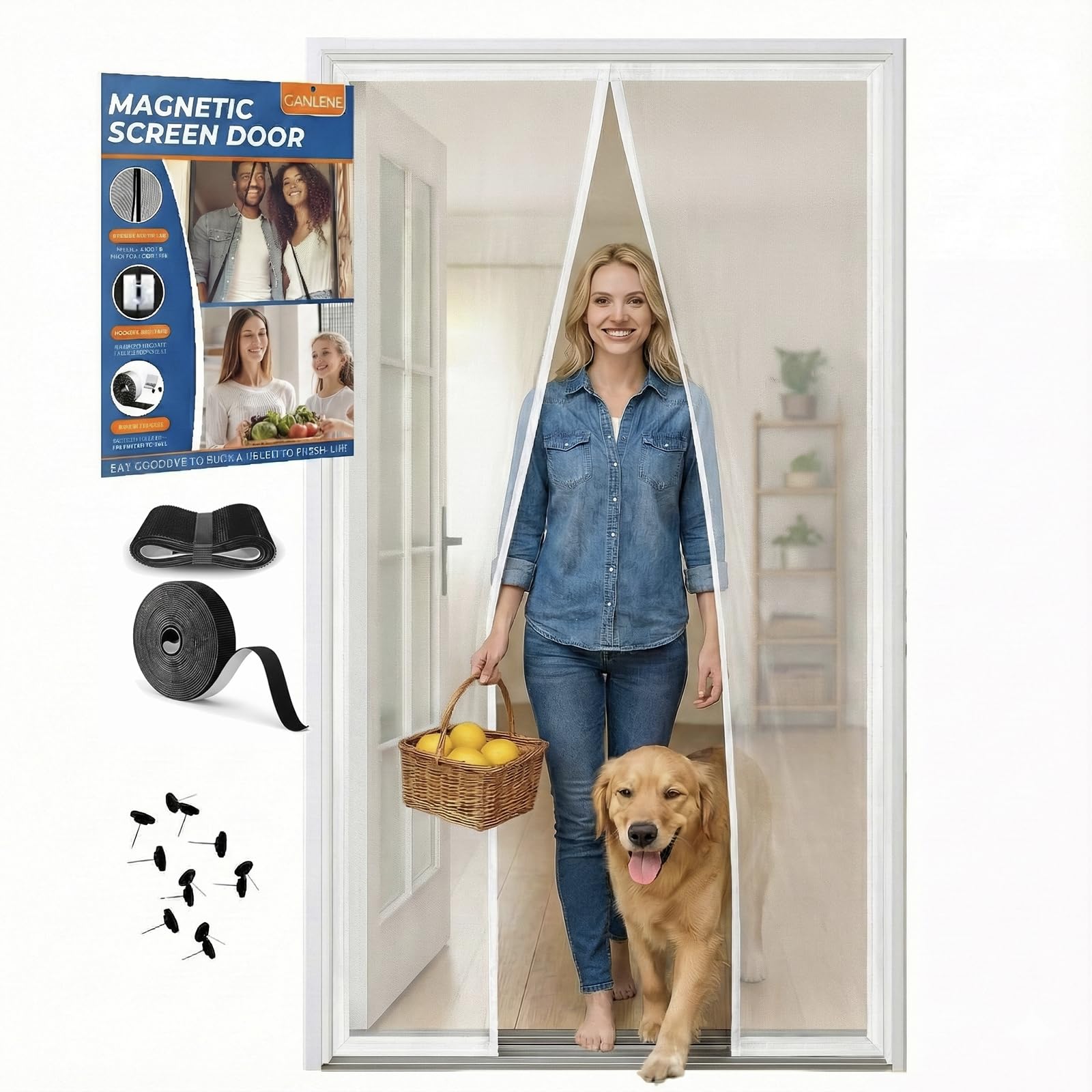 Premium Magnetic Screen Door, Heavy-Duty Reinforced Mesh, Ultra-Dense Weave, Smooth Auto-Close, Pets &amp; Kids – Hands-Free, No-Gap Seal