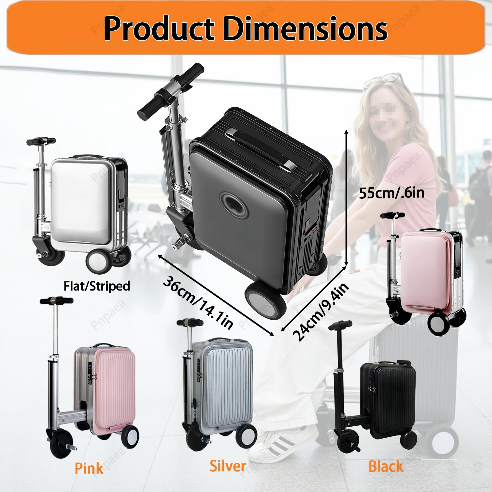 Valigia Portatile Smart Riding Travel Boarding Case Grande capacità Adatto per Viaggi d'Affari Black-Stripes