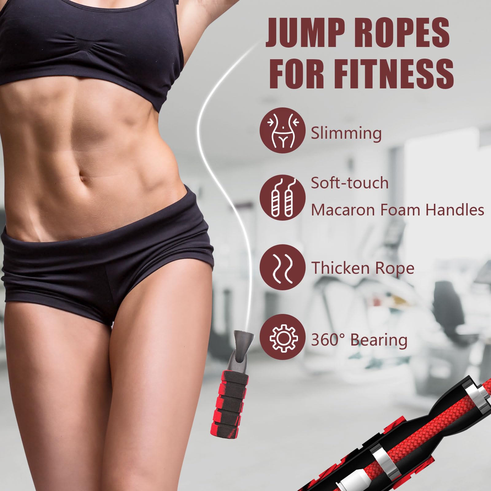 Springseil mit verstellbarer Länge, Baumwollseil, doppeltes Lager, Springseil für Damen, Herren, Kinder, Jumprope, geeignet für Zuhause, Fitnessstudio, Schule, Workout-Ausrüstung für Fitness und