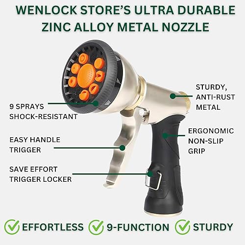Miniatura 3 de Manguera de jardín de 75 pies, ligera, resistente boquilla de metal con 9 pulverizadores, resistente, manguera de agua flexible a prueba de fugas,