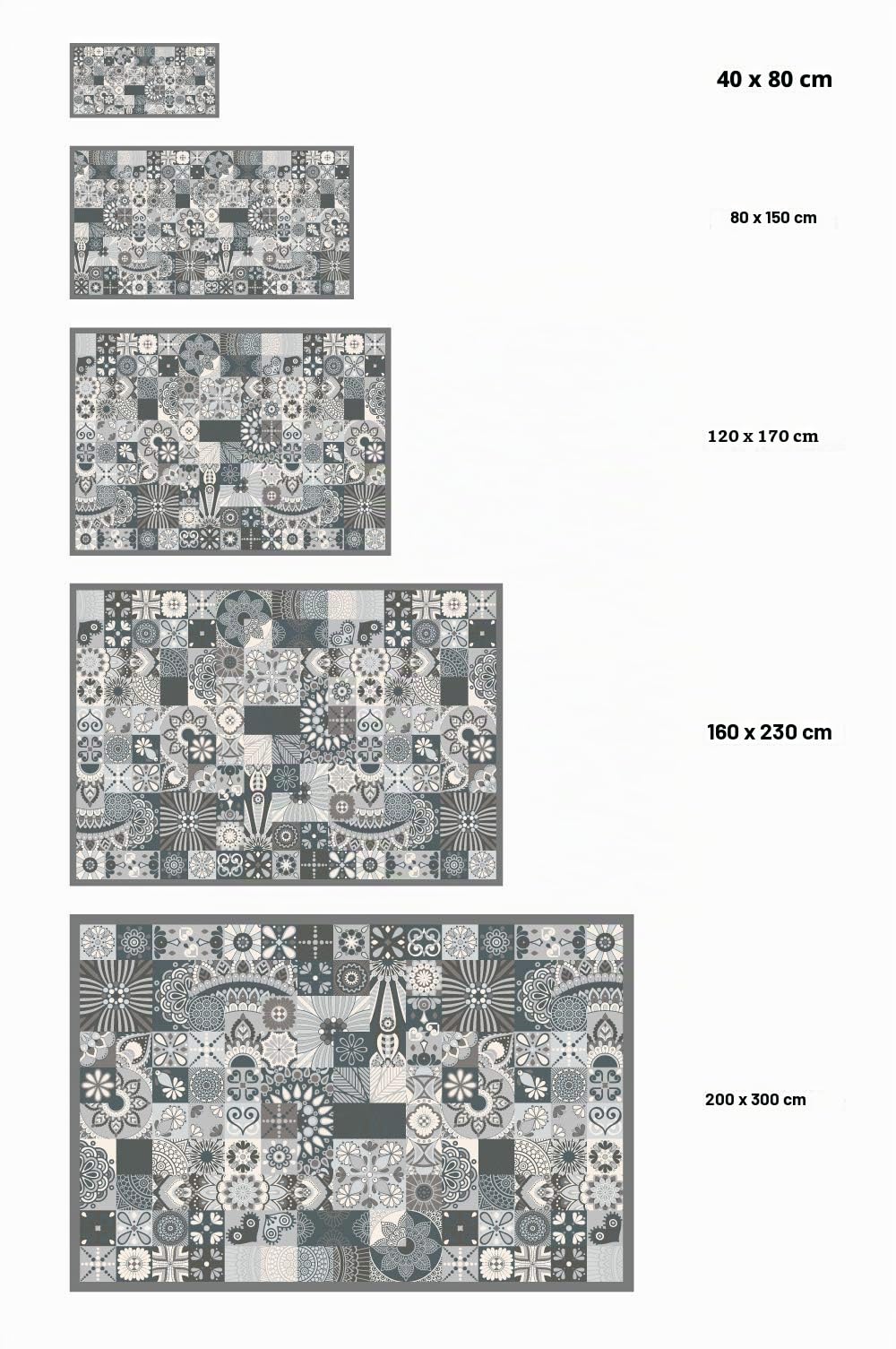 Panorama Tapis Vinyle - Modèle Carreaux Ciments Cuisine Gris 60x200 cm - Différentes Tailles - Deco Maison, Cuisine, Chambre et Exterieur
