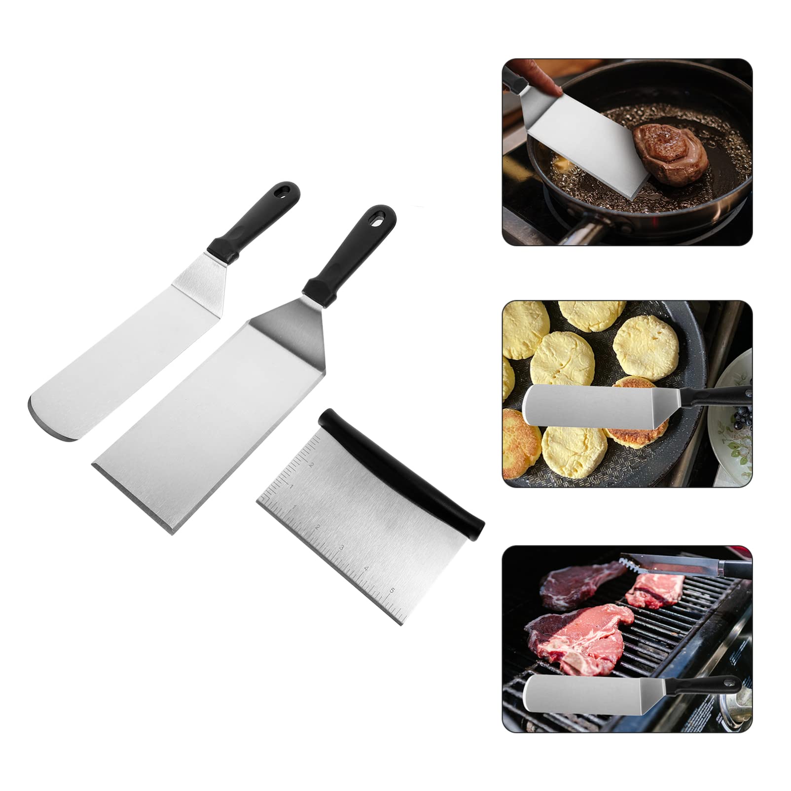 Gatuida Spatule Cuisine Set Manche en Pp en Acier Inoxydable Pelle à Frire pour Cuisson et Mélange Adapté pour Barbecue et Cuisson Four