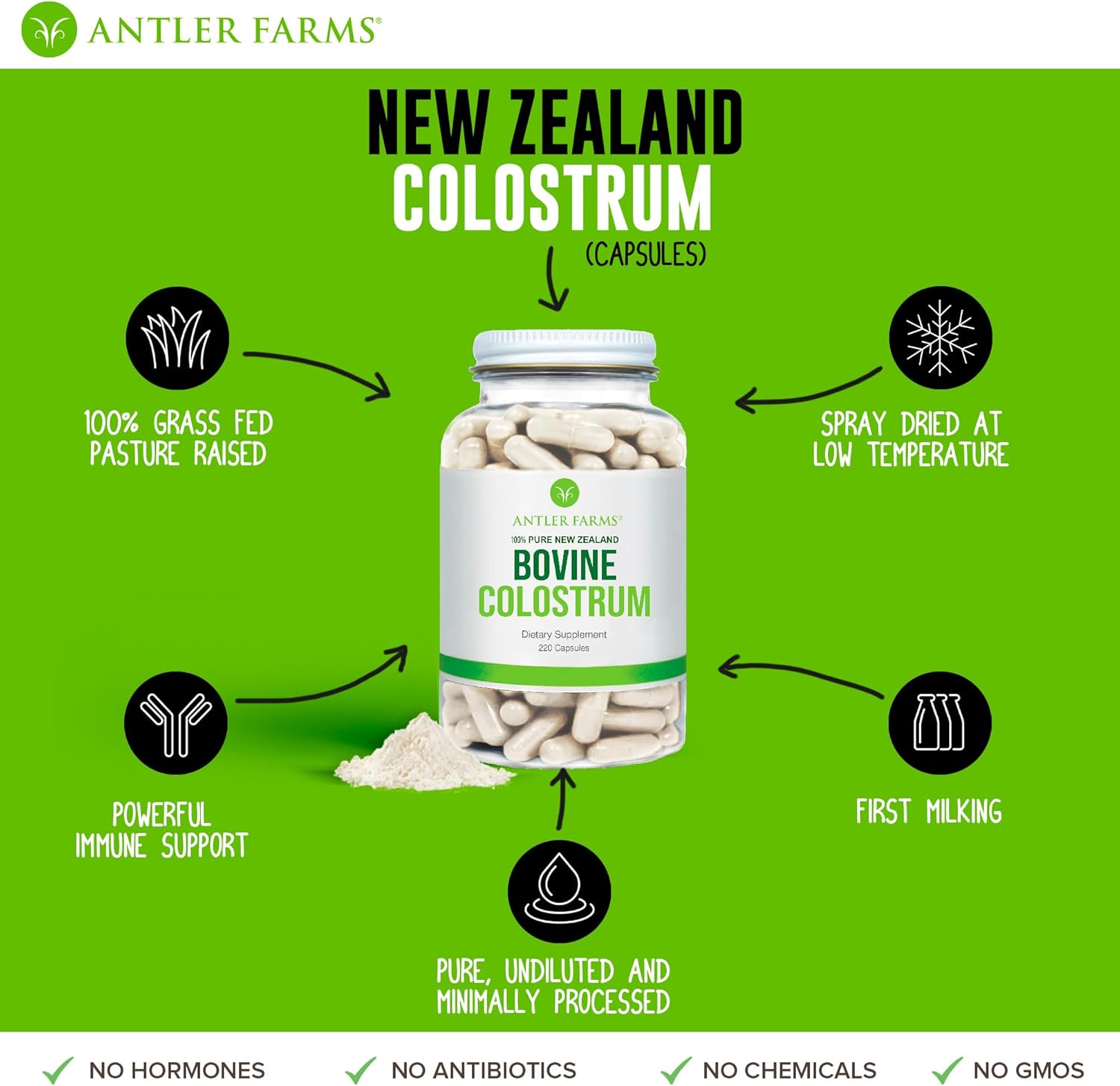 Antler Farms 100% Pure New Zealand Bovine Colostrum, 220 Capsules, 600mg - Grass Fed, Pasture Raised, Clean Sourced, Cold Processed, Undiluted, High IgG Content - Image 7