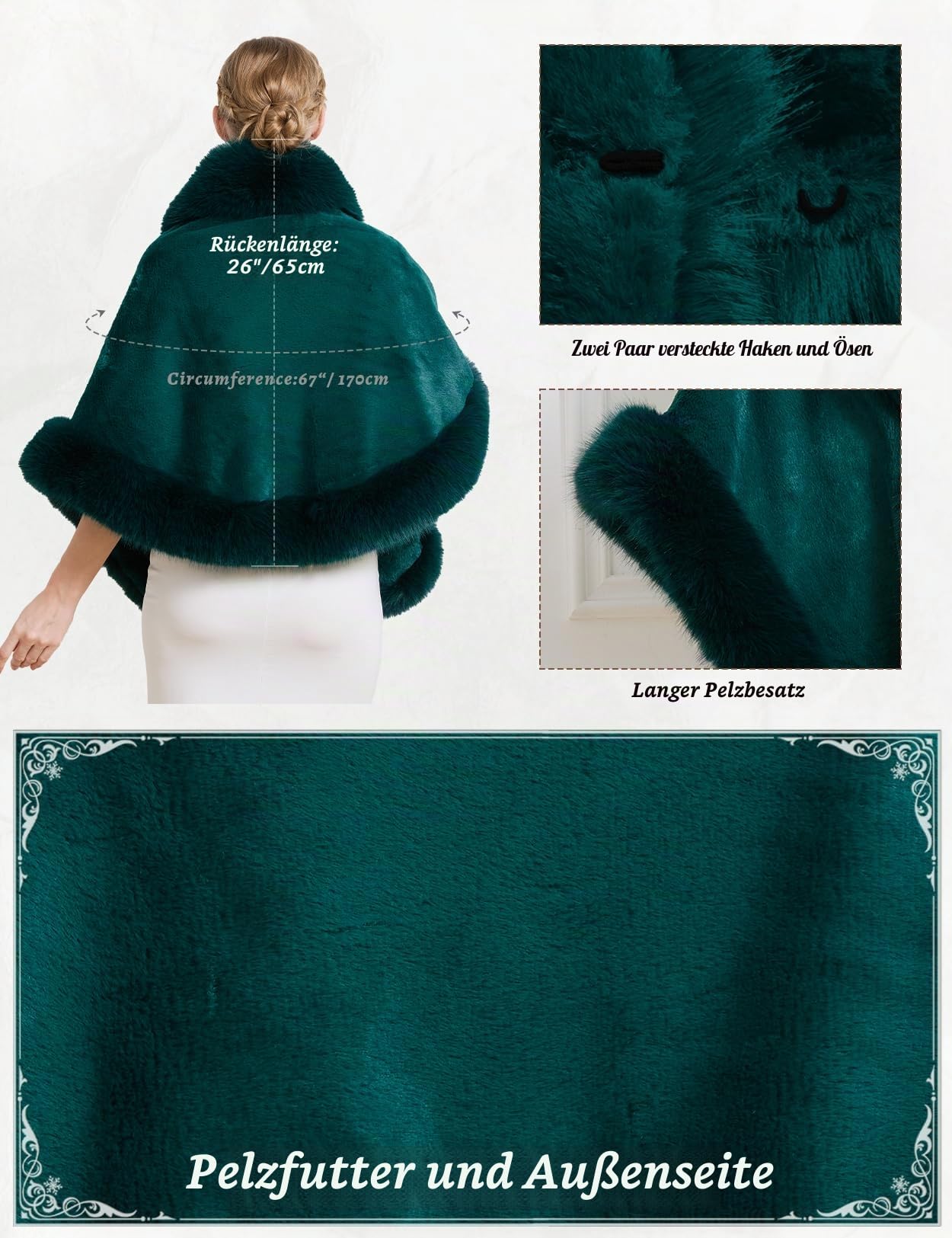 BEAUTELICATE Kunstpelz Schal Stola Bolero Damen Für Frauen Hochzeit Abend Braut Brautschal Brautstola