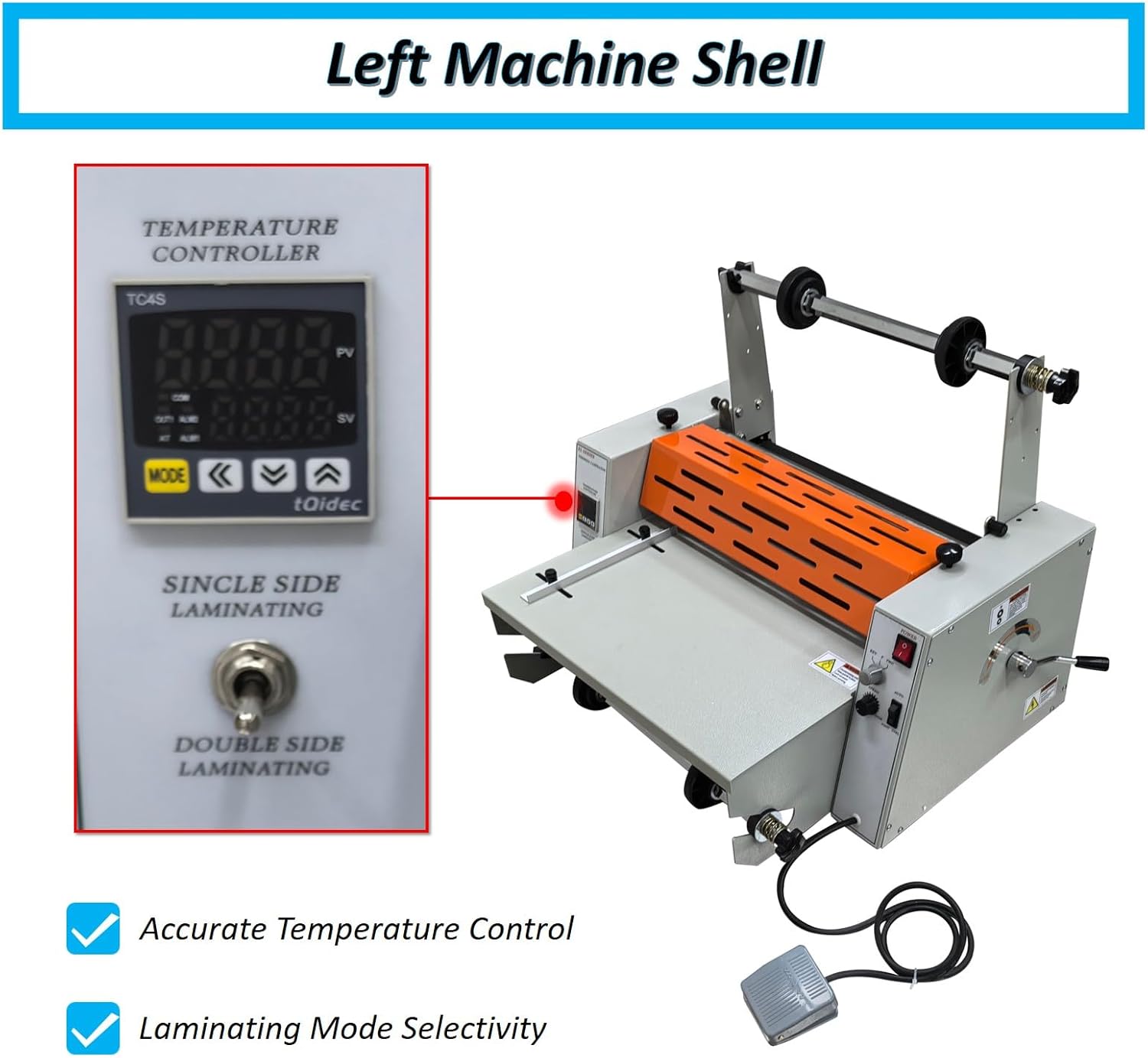 110V Steel Roller Thermal Roll Laminator – Professional 420mm/16.5" Wide, 5m/min Speed for Office School Document Lamination, Adjustable 70–130°C