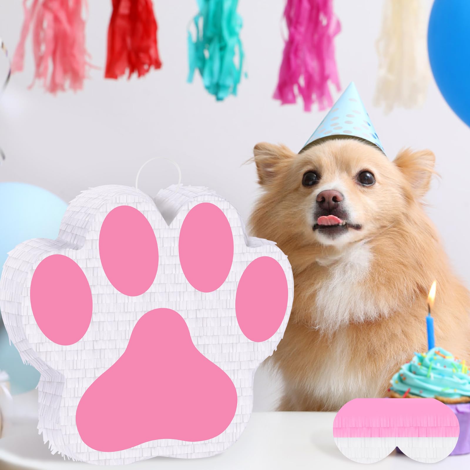 Piñata de perro pequeño con palo de piñata y lazo para colgar, piñata de cumpleaños con temática de animales, suministros para fiestas de cumpleaños, niñas y niños