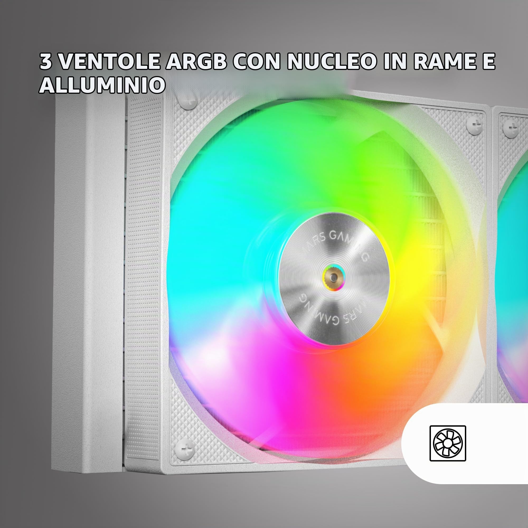 Mars Gaming ML-VISION360, Raffreddamento a Liquido AIO, TDP 600W, 3x Ventole ARGB con Nucleo in Rame e Alluminio FDB, Schermo LCD IPS 4:3 Rotazione a 360° e Software, Multisocket Universale, Bianco