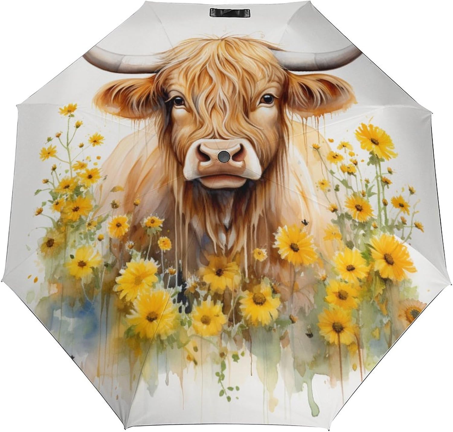 Golden Retriever And Sunflowers Folding Umbrella Watercolor 3 Folds Auto Windproof Travel Umbrellas Strong Lightweight Umbrellas for Outdoor Sun & Rain