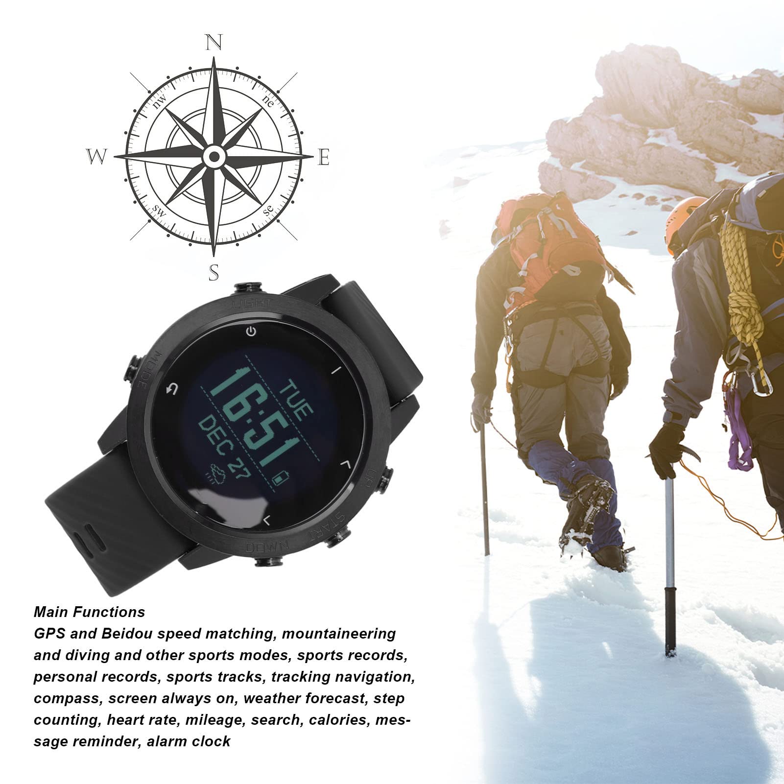 Reloj de Buceo Inteligente, Reloj Deportivo Multifunción de Montañismo con Frecuencia Cardíaca, Resistente Al Agua para Correr, Ciclismo, Montañismo