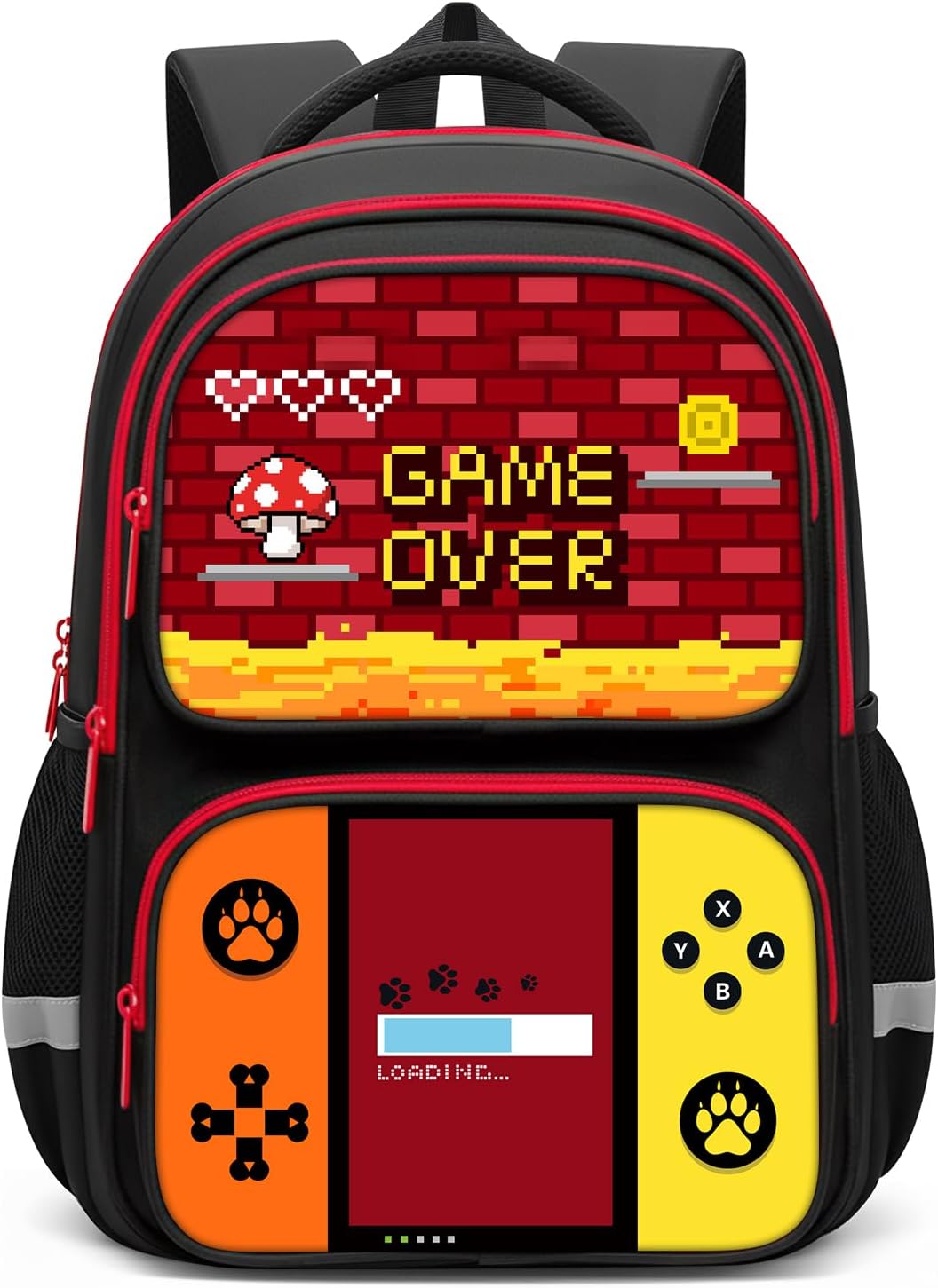 3Pcs Boys Gaming Backpack Set, Retro Game School Backpack with Lunch Box Pencil Case, Water Resistant Elementary Bookbag Set with Reflective Strip for Kids Teens Back to School