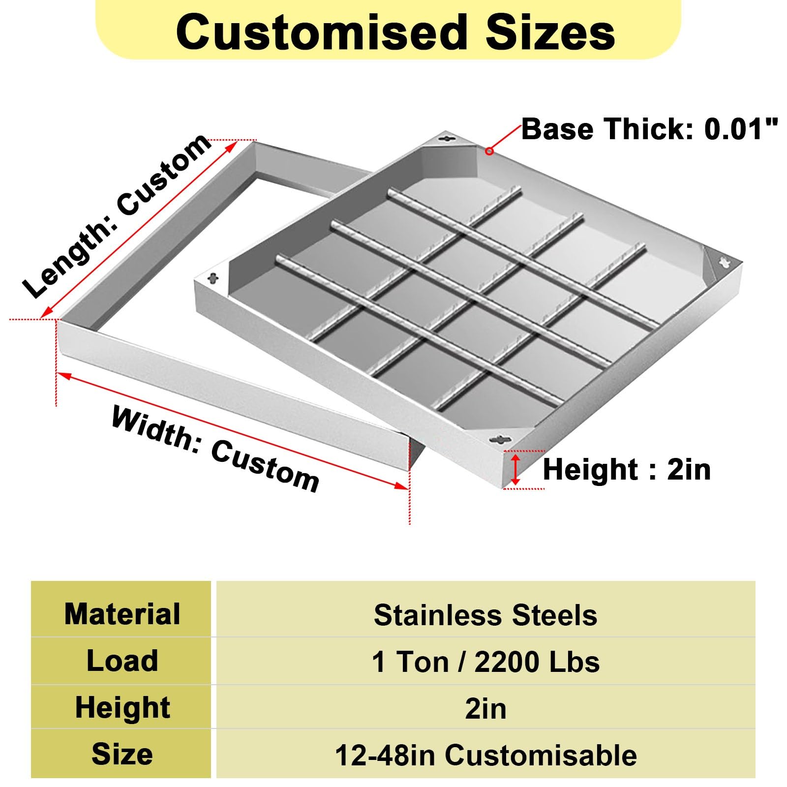 Tapa de Registro empotrada de Acero Inoxidable para losas de baldosas. Tapa Rectangular para Tanque séptico para Uso en Exteriores. Inspección de Aguas residuales y Drenaje Pluvial (6 x 8 PU