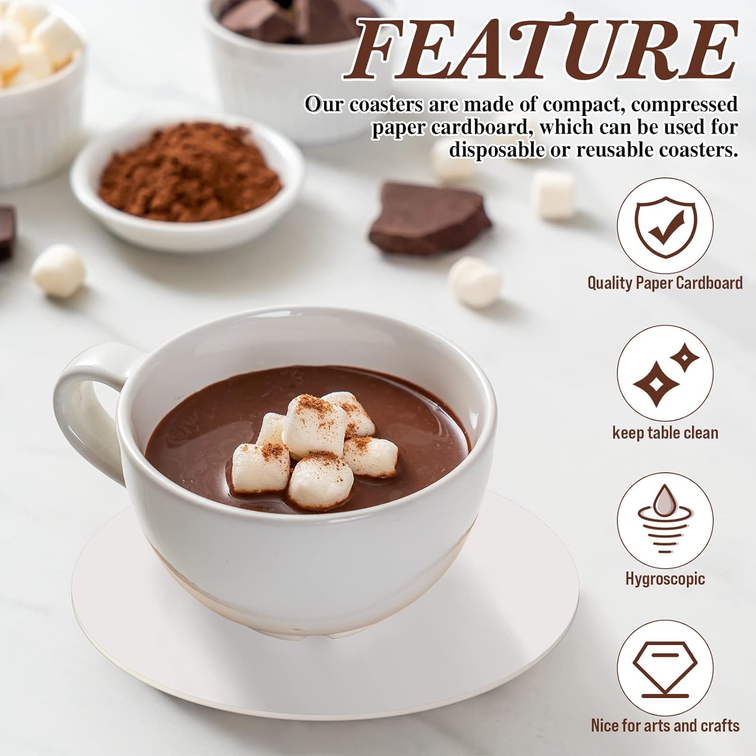 TaoBary 400 Pcs Disposable Paper Bar Coasters Bulk(1.5 MM), 4 Inch White Blank Cardboard Coasters for Weddings Parties Catering Bars DIY Crafts Arts