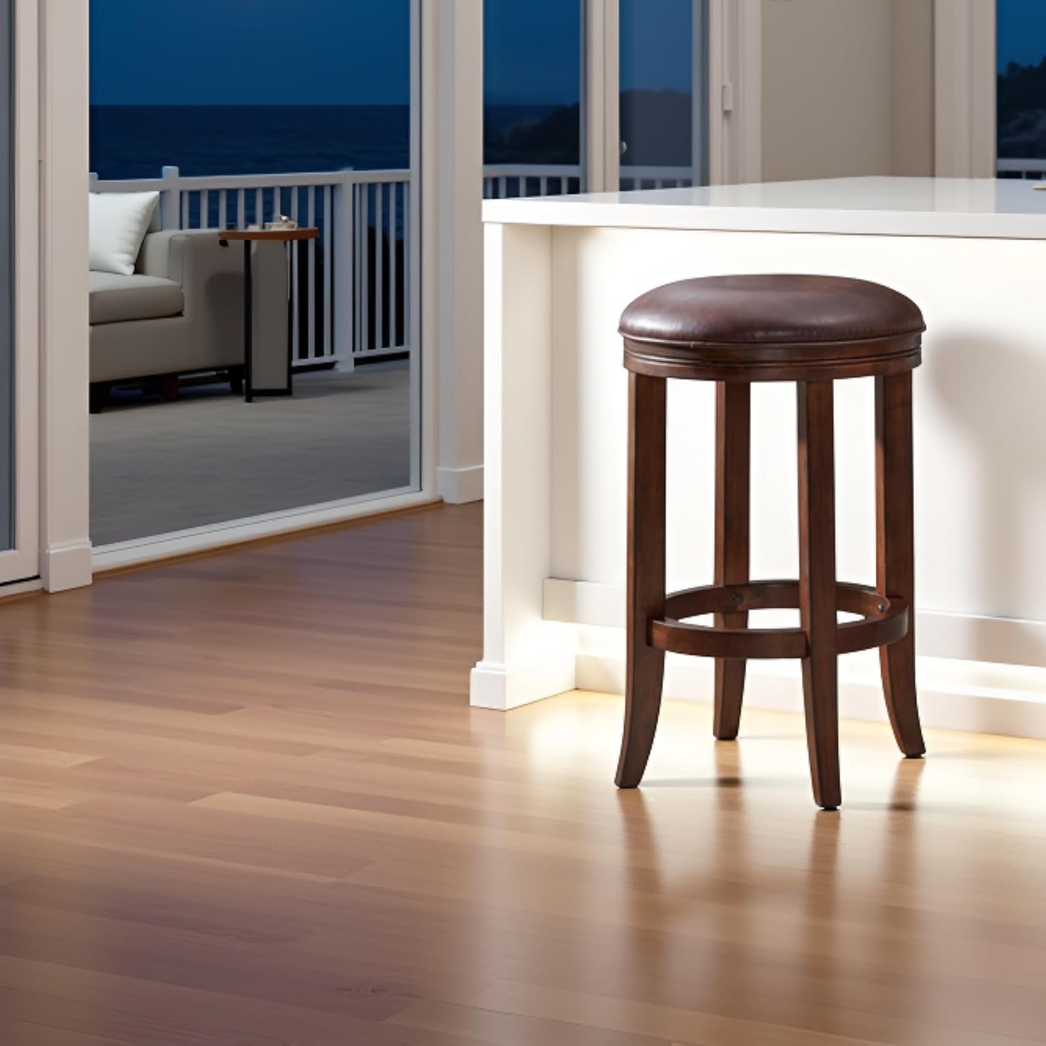 Natick Counter Height Stool, Distressed Walnut, Solid Rubberwood Frame, Linen-Like Fabric Seat, Footrest, Metal Kick Plate, Ideal for Kitchen, Bar, Game Room, 15.5 in. W x 15.5 in. D x 25.5 in. H