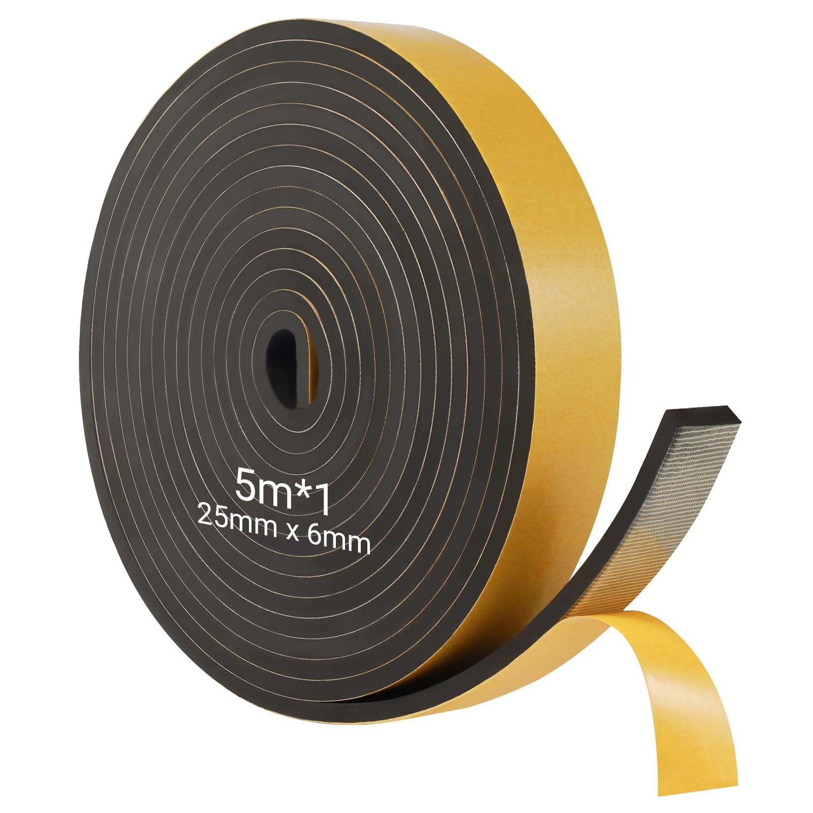 25mm(W) x6mm(T) Self Adhesive Foam Strip 1 Roll Total 5M Long Foam Tape — image 1