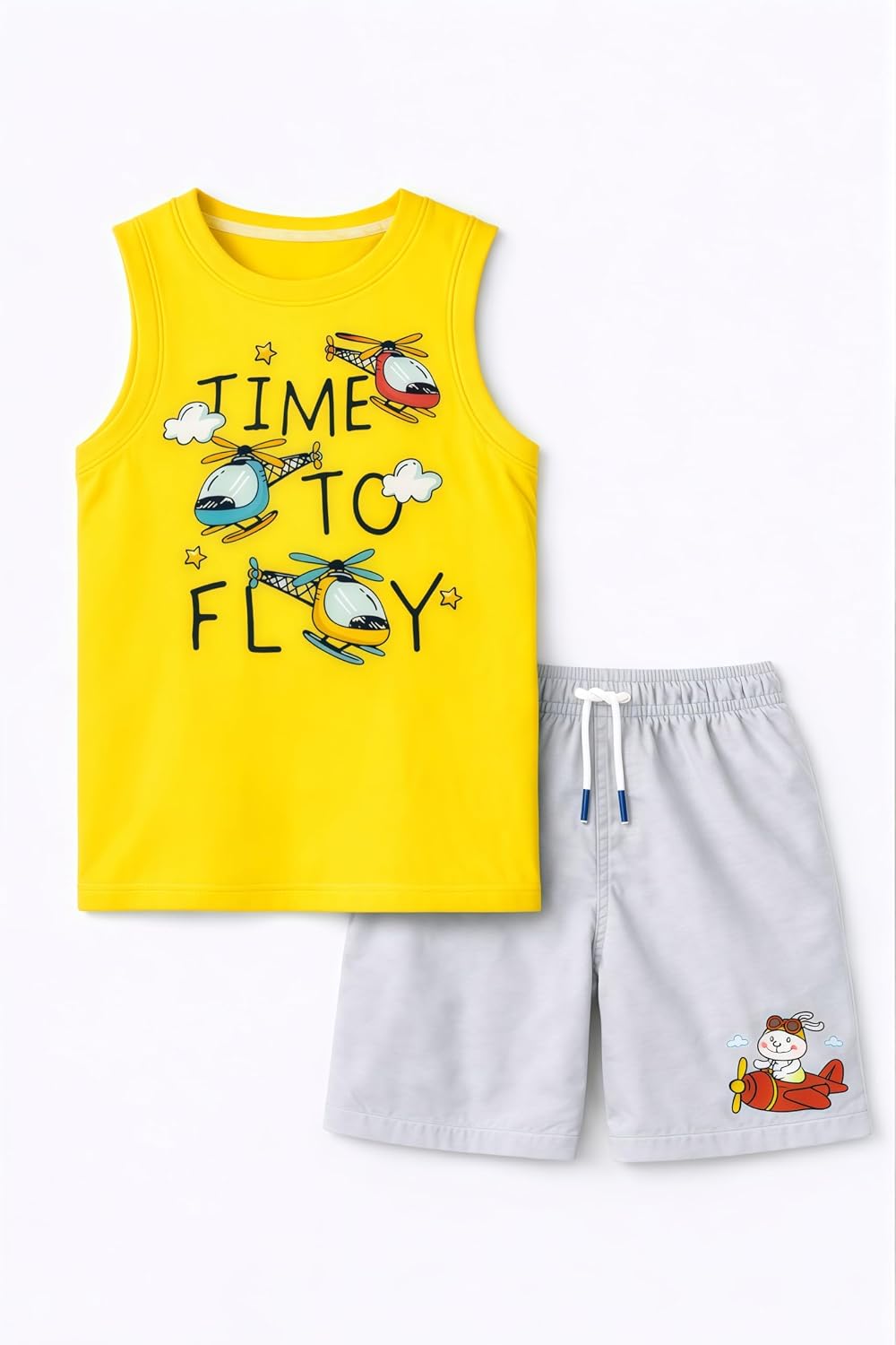 LILY & JADE Boys Pure Cotton Sleeveless T-Shirt & Shorts Set | Time To Fly Helicopter Print Summer Outfit for Kids | Soft... - Review, Price and Buying Guide