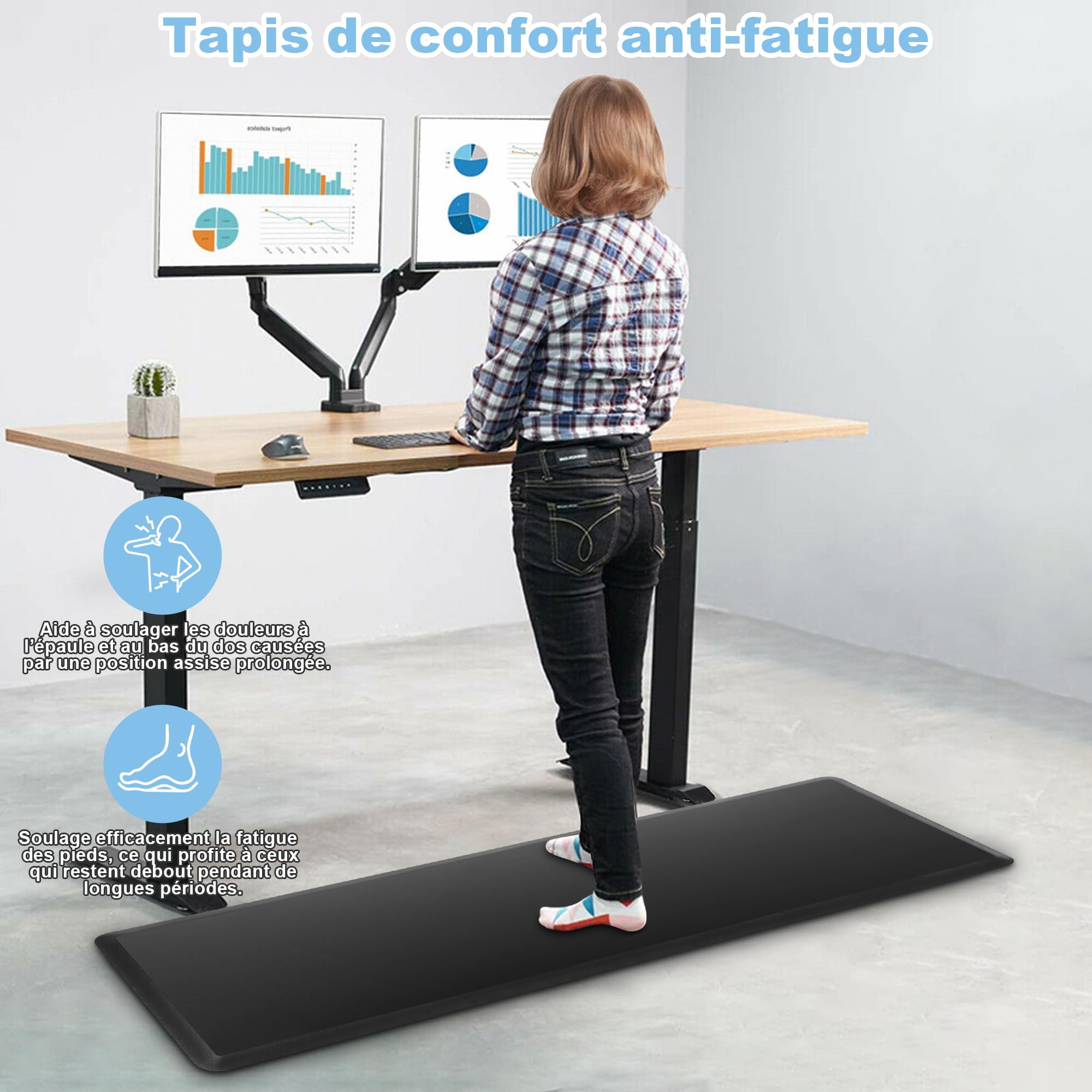 Tapis Anti-Fatigue Cuisine - 44x120cm Tapis de Confort de Sol Antidérapant | Confortable Rembourré Antidérapant pour Bureau Debout Maison Garage(Noir)