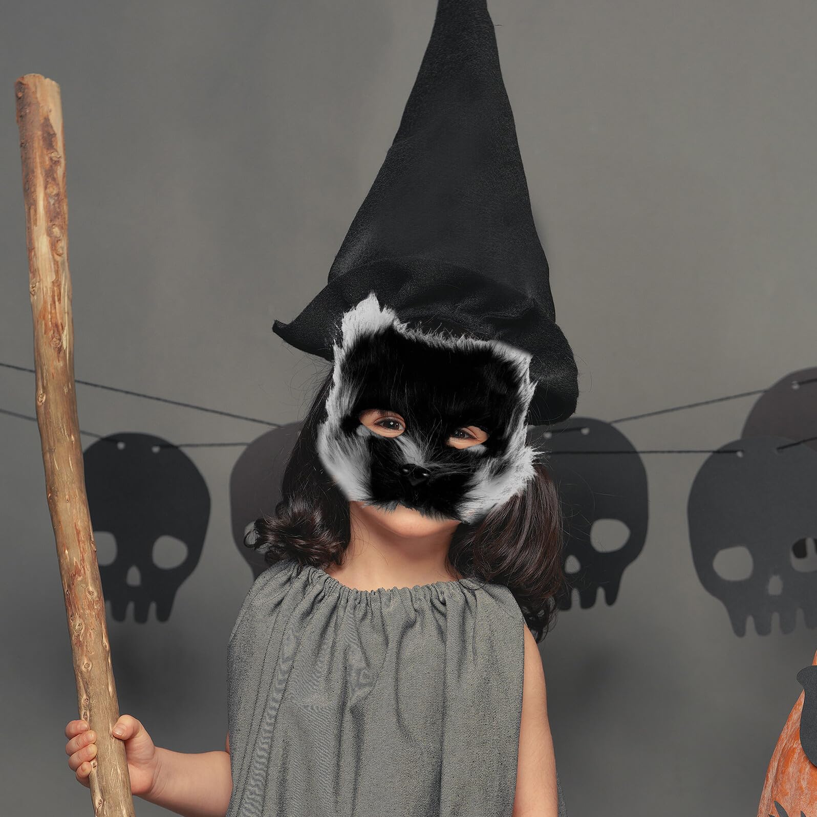 Beaupretty Masque Animal Doux avec Queue et Costume Cosplay Loup Chat pour Filles Masque Demi Visage Confortable pour Fête et Halloween