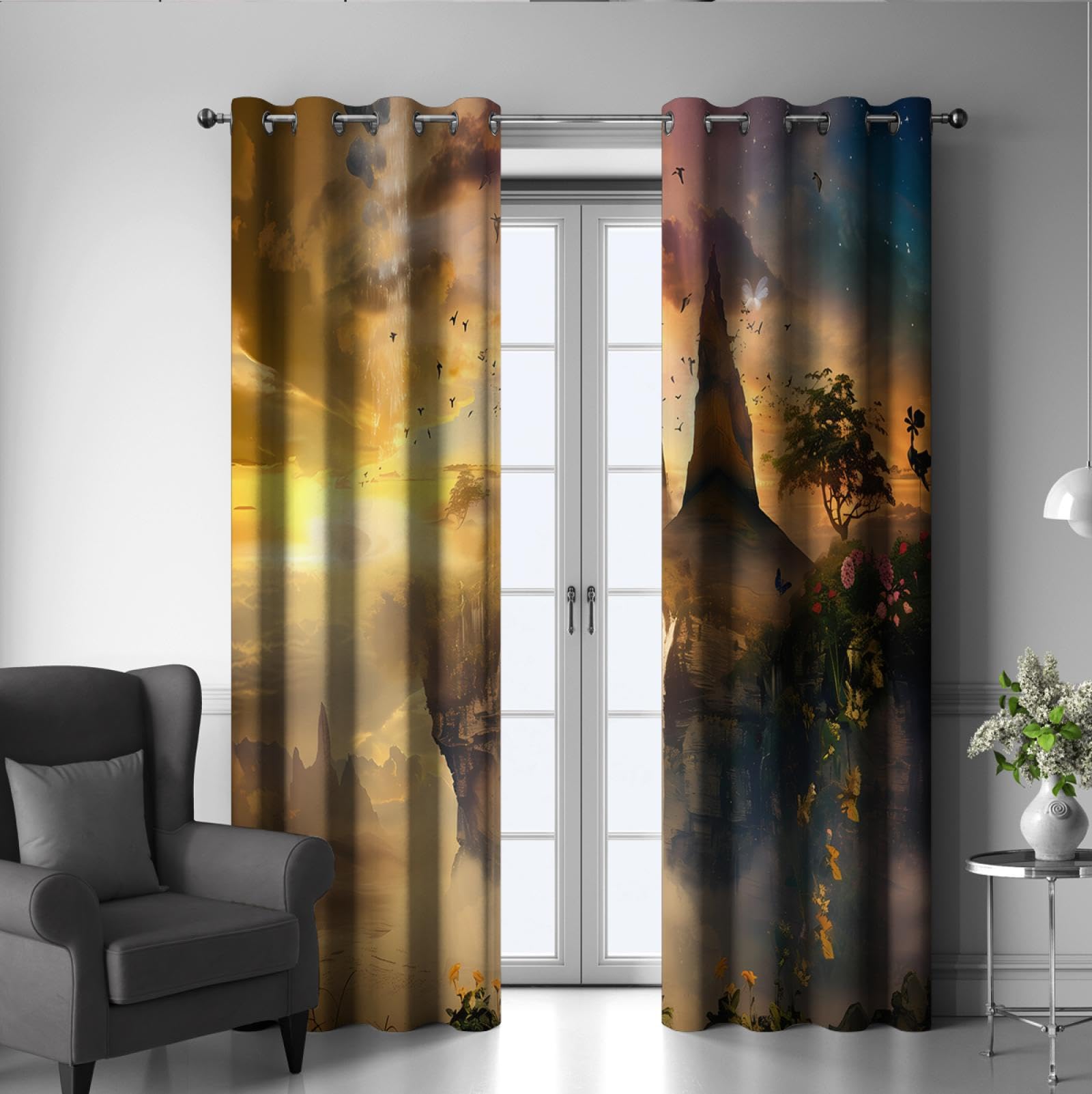 Zasłony zaciemniające z redukcją hałasu do drzwi przesuwnych, 2 panele 168 x 229 cm, idealne do jadalni i mieszkania, elegancka dekoracja okienna