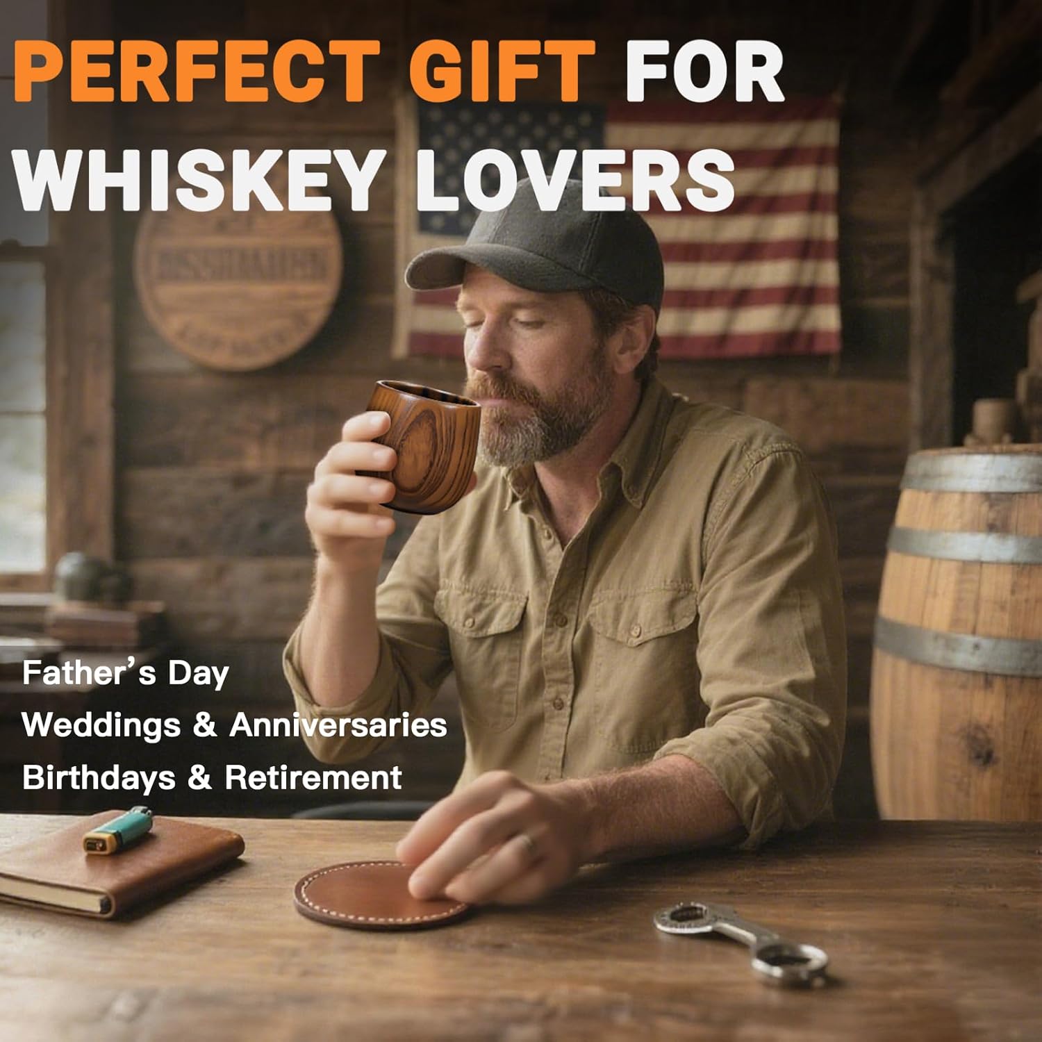 Charred Wooden Bourbon Drinking Glass,Wooden Whiskey Glass, Bourbon Drinking Glasses, Wood Whiskey Cup, Birthday Retirement Whiskey Gift Set for Men,with 6 Stainless Steel Ice Cubes and Tongs - Image 7