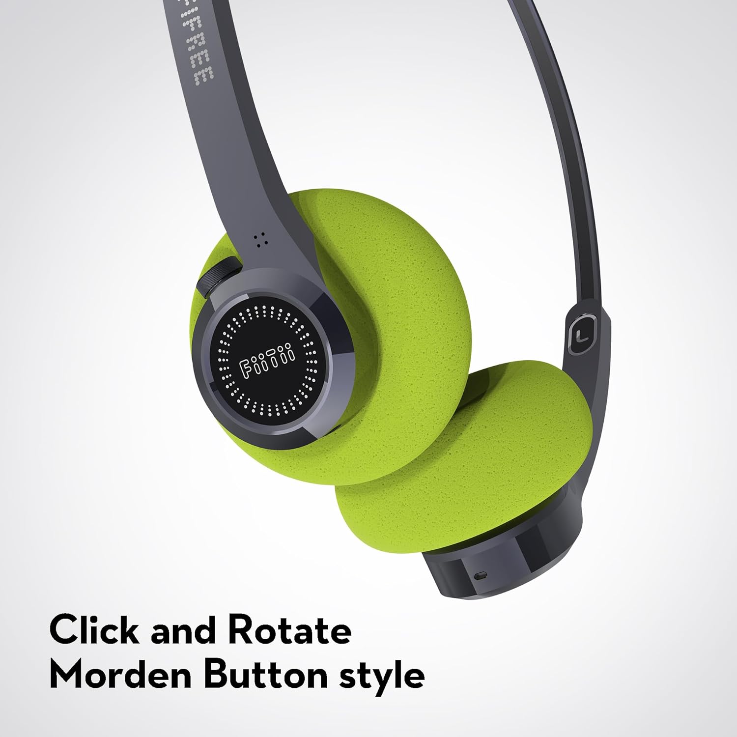 Close-up of the right ear cup of mifo FiiTii HiFiFree headphones, showing the click and rotate button style