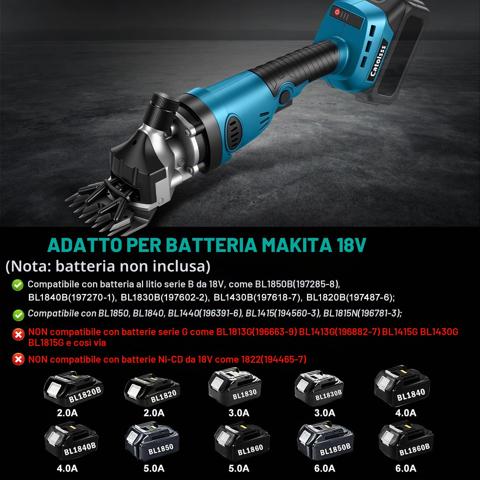 Forbici a batteria per Makita 18 V, senza spazzole, 850 W, 2800 giri/min, 3 marce, forbici per lana per rasatura di lana di pecore, capre e bovini sporchi (senza batteria)