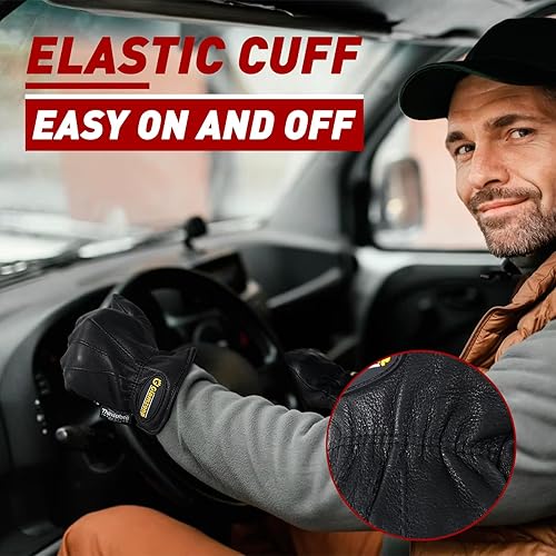 Miniatura 3 de Guantes de trabajo de piel de ciervo para hombres y mujeres, guantes de trabajo de soldadura resistentes, guantes de jardinería para conductores de