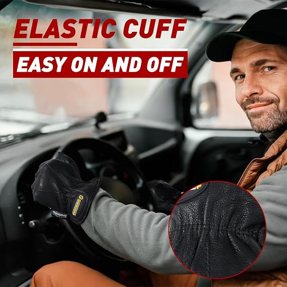 HANDLANDY HLDD Winter Work Gloves, Insulated Leather Work Glove with Abrasion Protection & Thinsulate Lining for Cold Weather