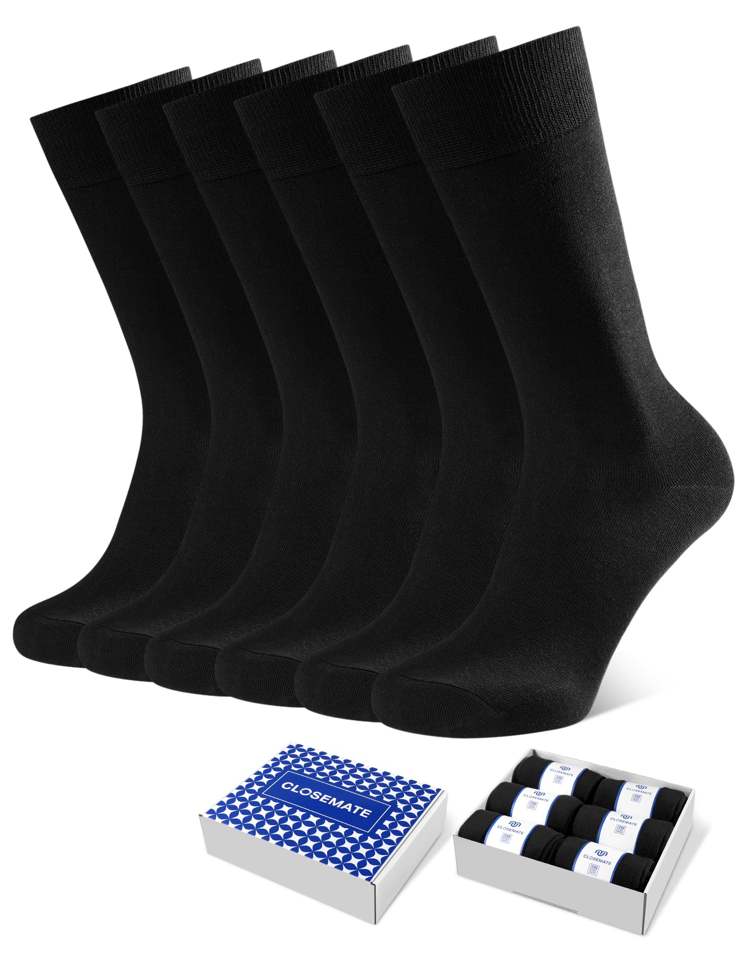 CLOSEMATE Mens Dress Socks Soft Casual Breathable Lightweight Classic Business Cotton Crew Socks for Daily Wear 6 Pairs