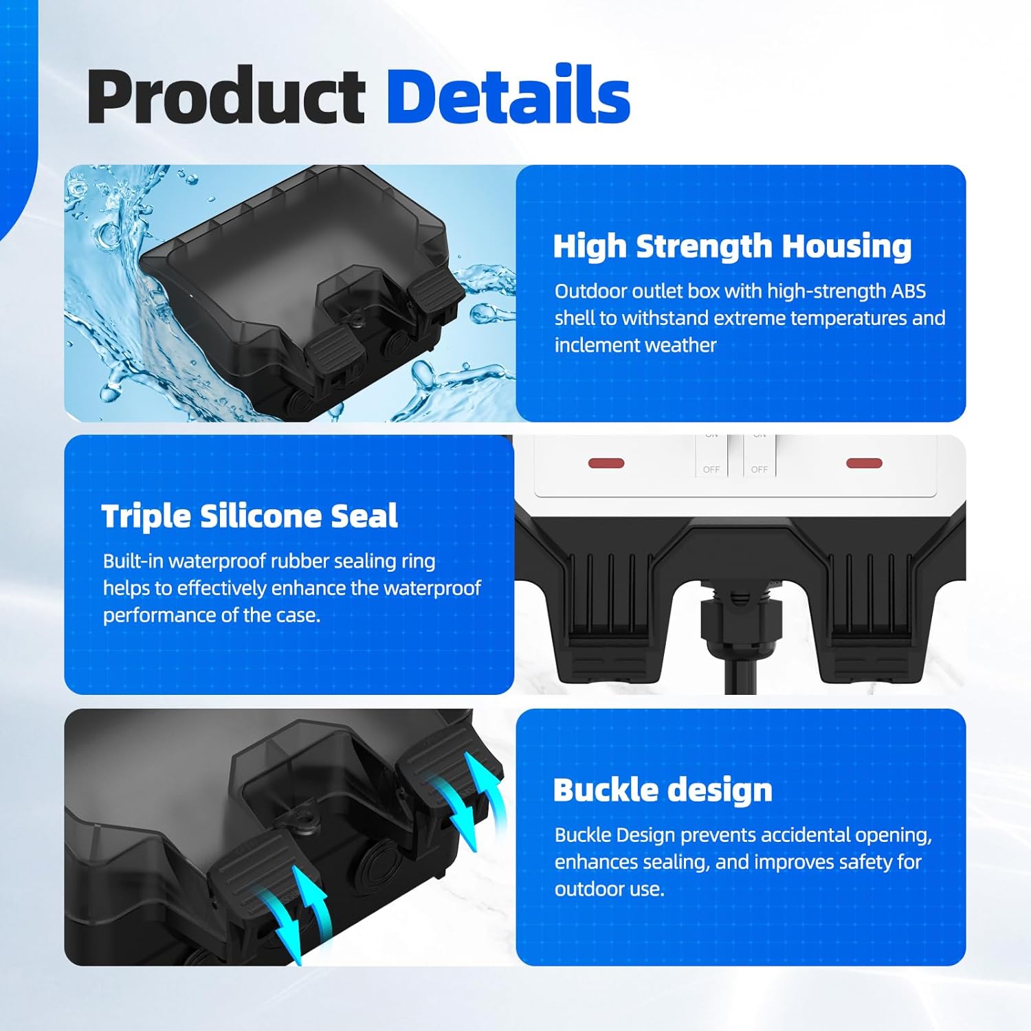 Outdoor Outlet Box with 32.8Ft Extension Cord, NEMA 5-15R, STW 14 AWG,IP66 Waterproof Power Outlet Extender with On/Off Switch & LED Indicator for Garden Yards& Outdoor Activity