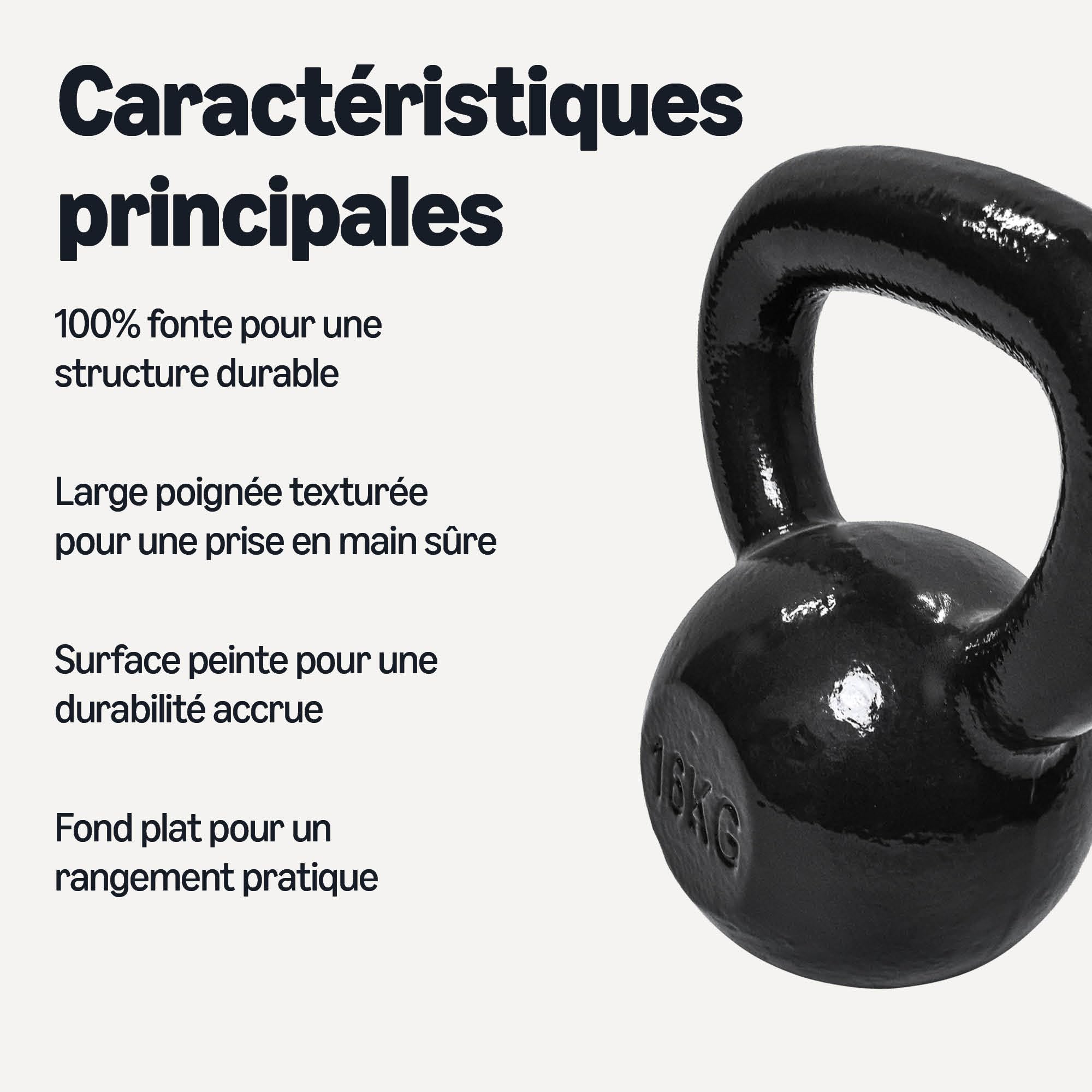 Amazon Basics Kettlebell Poids d'Entraînement en Fonte Poignée Large Texturée Noir