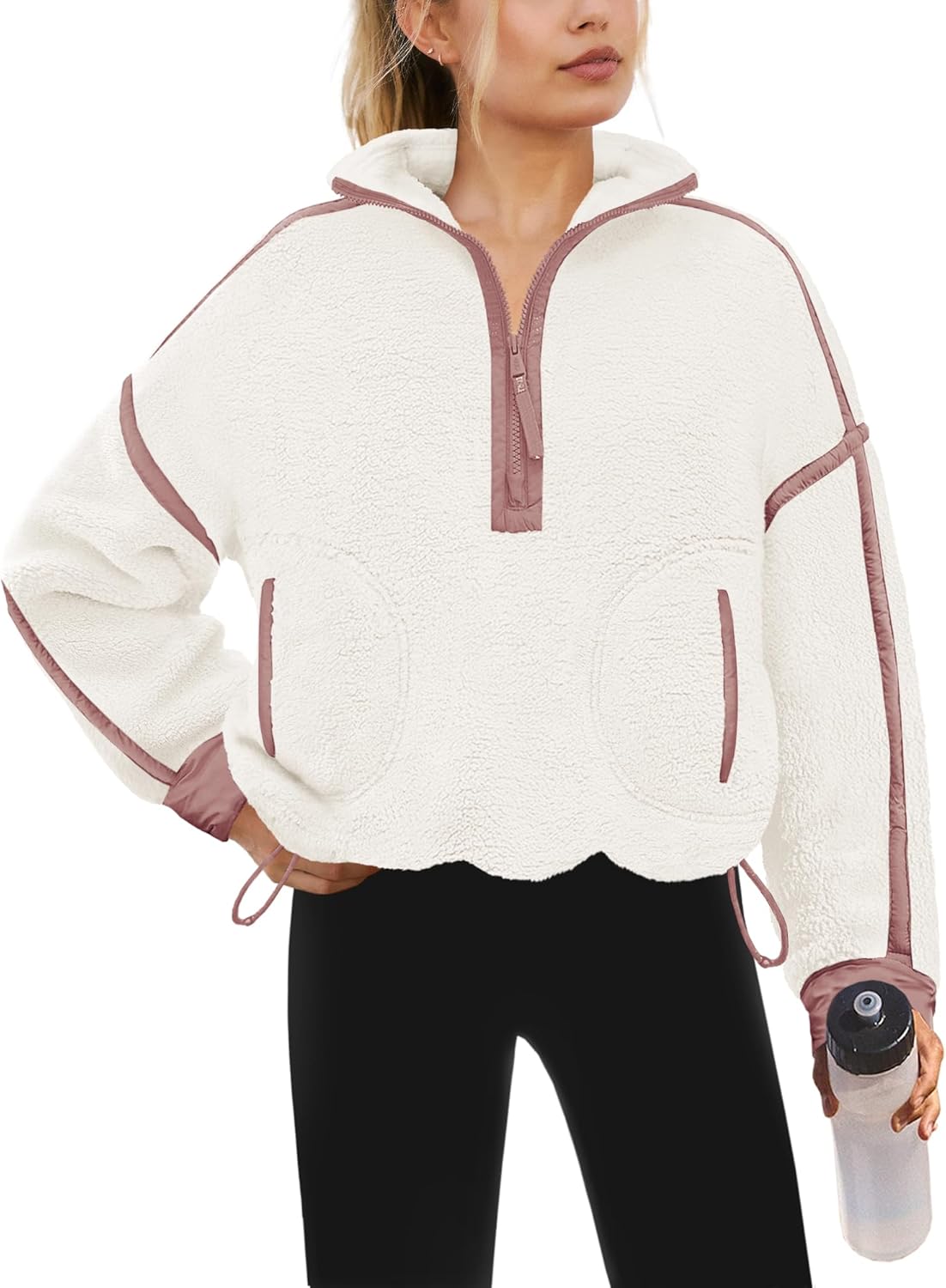 Yanekop Womens Quarter Zip Pullover Sherpa Fleece Jacket Oversized Zip Up Sweatshirt Half Zip Pullover Fuzzy Outerwear