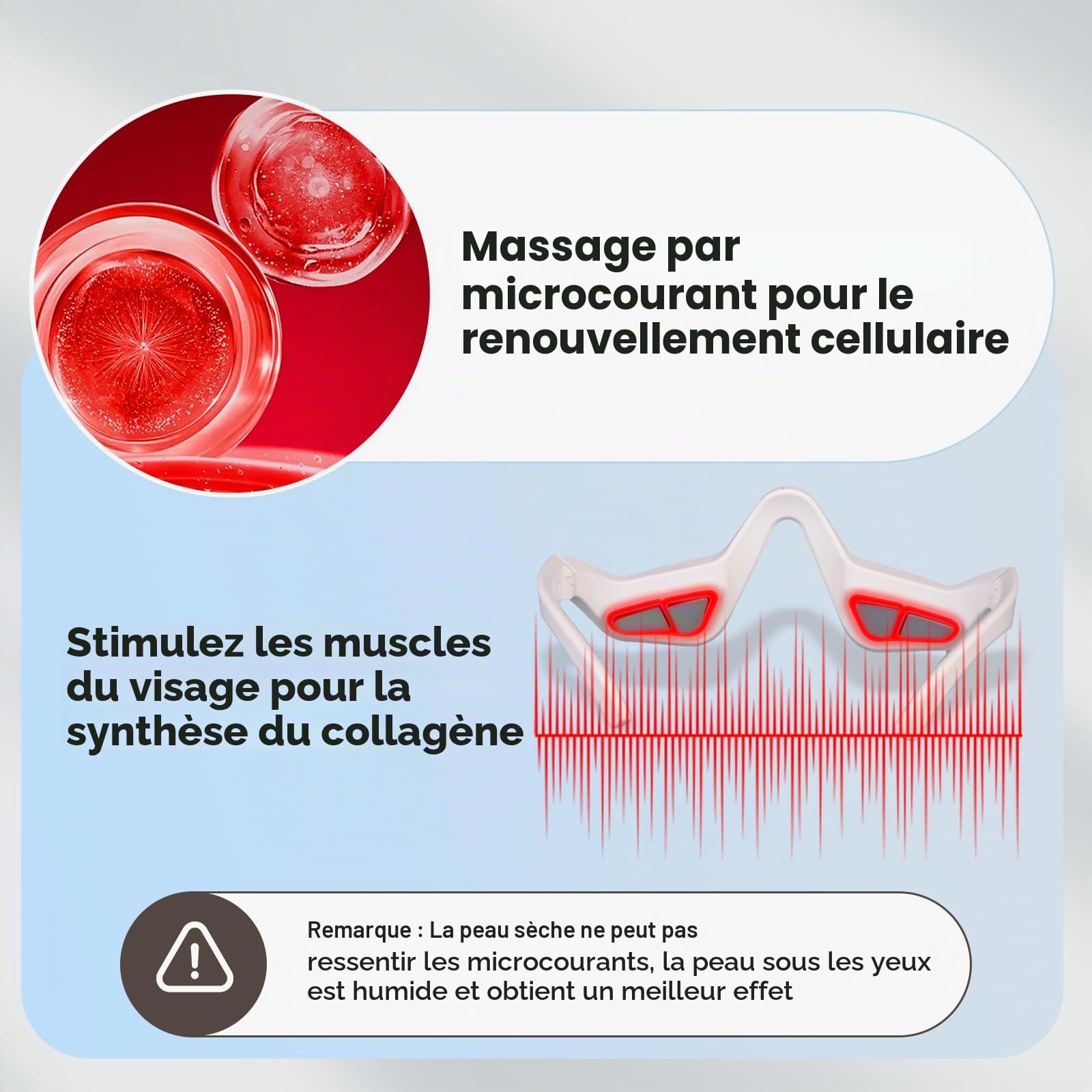 Yeux - Lunettes de thérapie à la lumière rouge avec 3 niveaux de micro-courant - Appareil de beauté revitalisant pour les cernes, les ridules et les rides - Soulage la fatigue oculaire